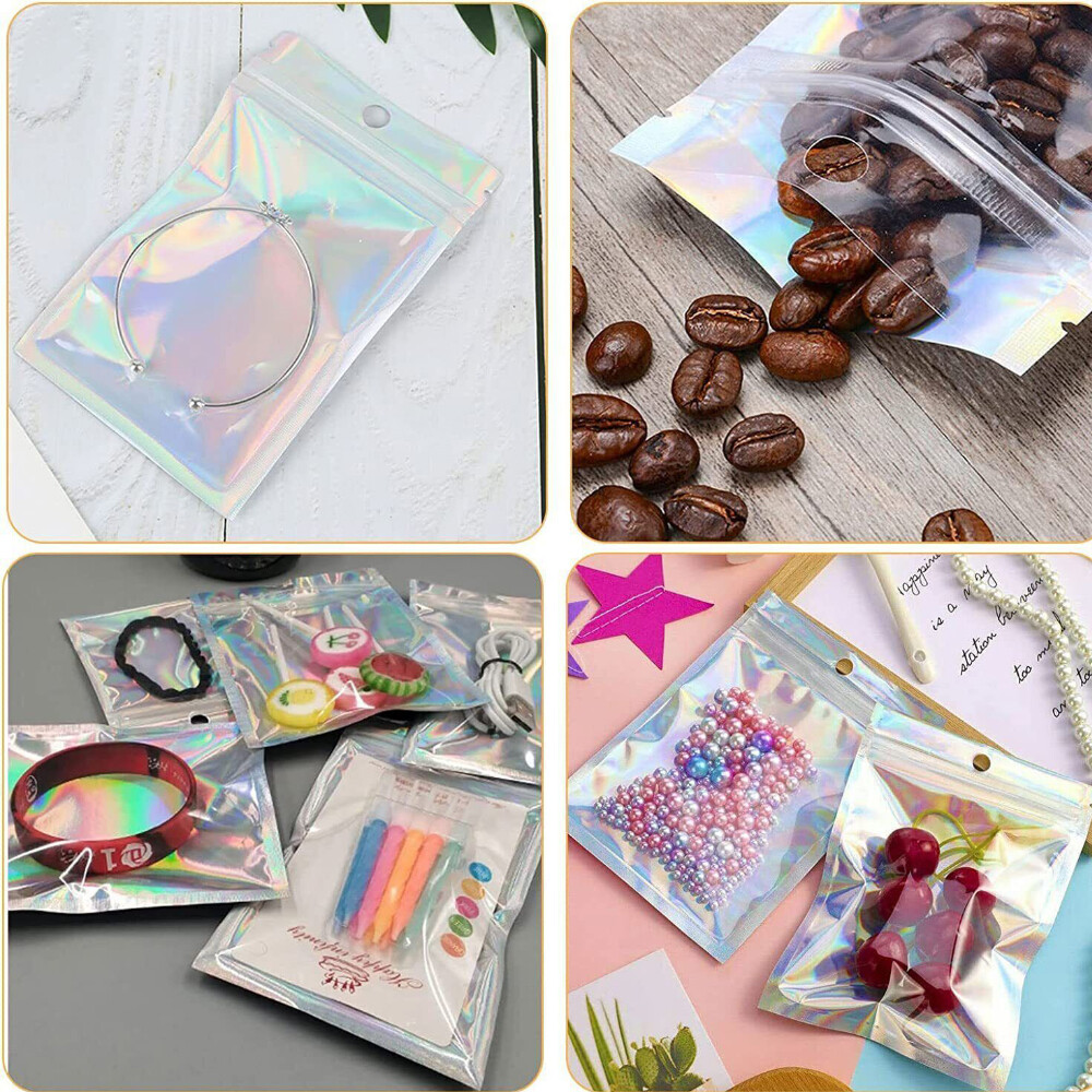 100-400 Pcs Smell Proof Mylar Holographic Bags Packaging Bags, Clear Resealable
