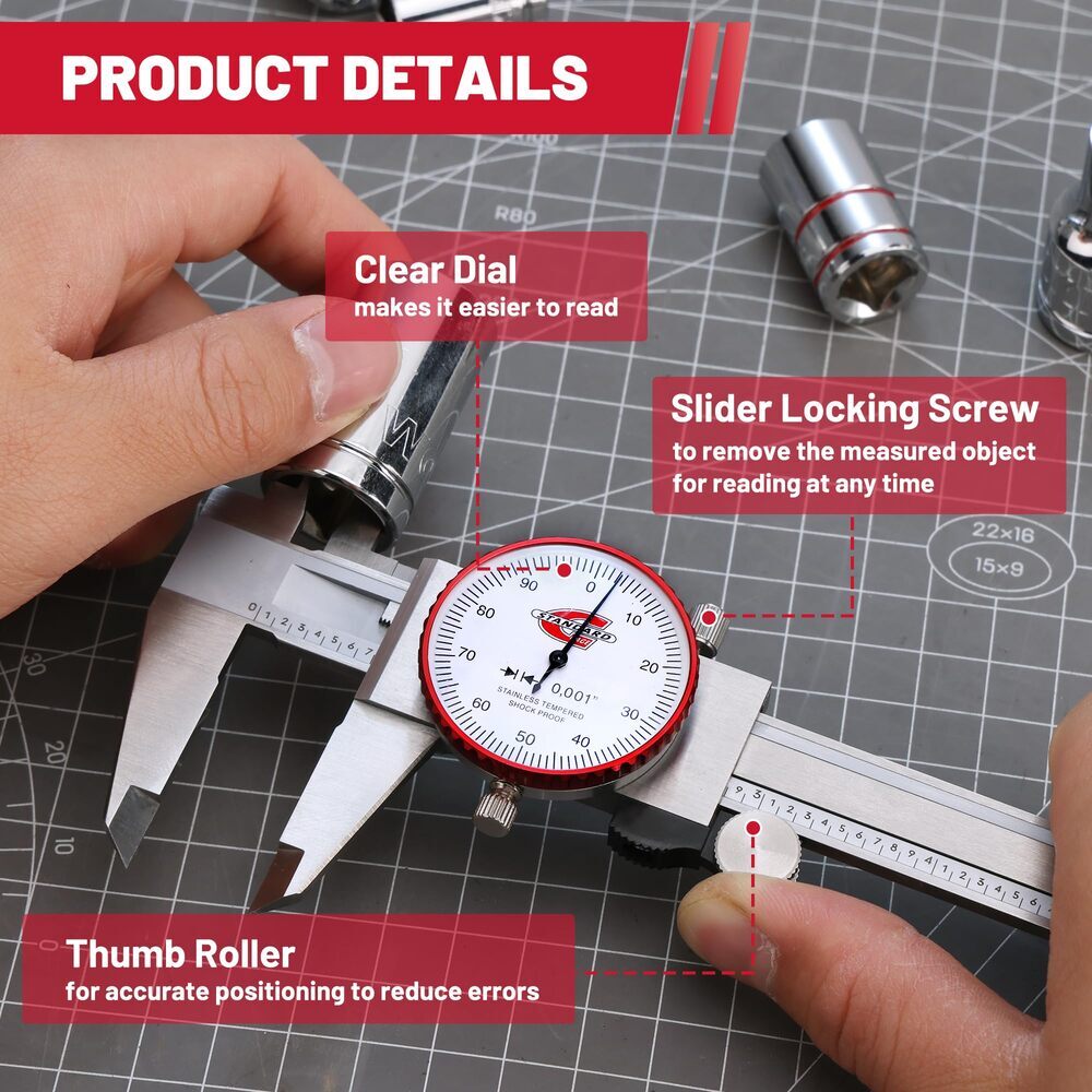 Standard Gage 0-6″ Range SAE Dial Caliper Measuring Tool ±0.001″ Accuracy USA