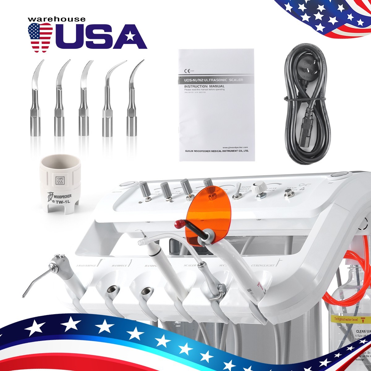 Dental Portable Mobile Delivery Unit Cart Suction System Air Compressor 4Holes