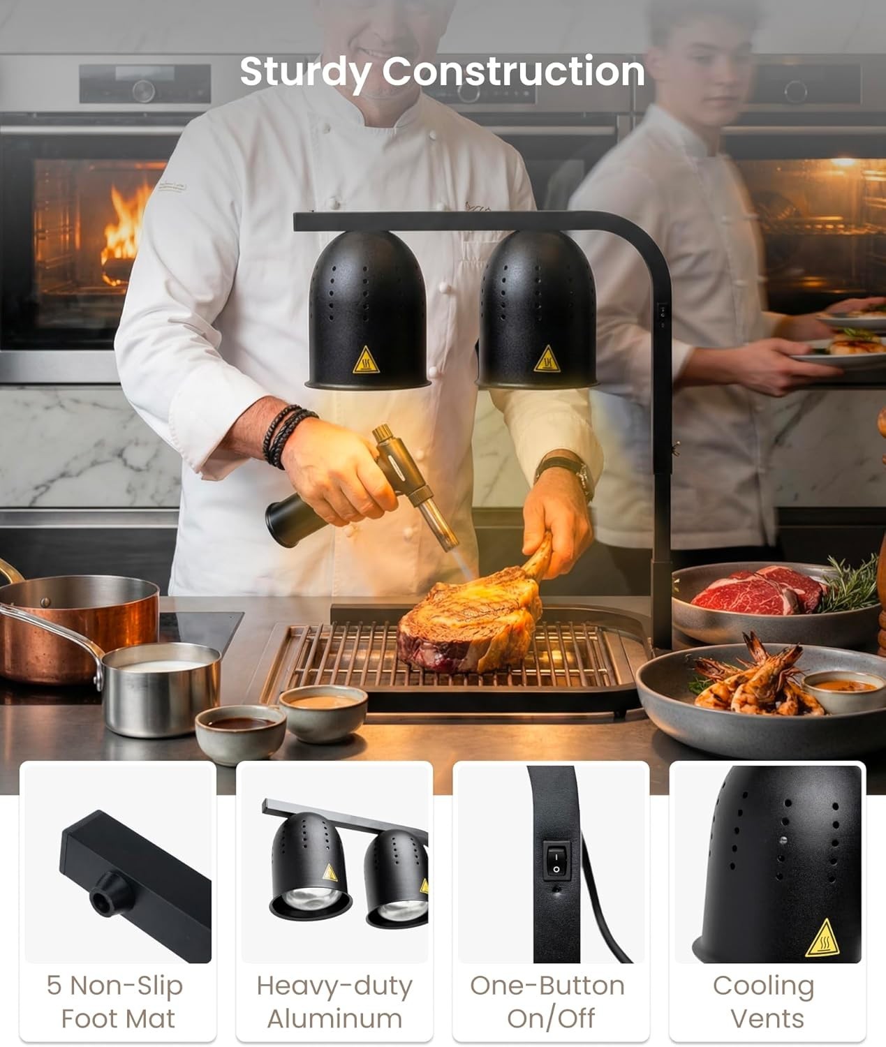 DL2112 Commercial Grade Food Heat Lamp, Portable Electric Food Warmer, 2-Bulb…