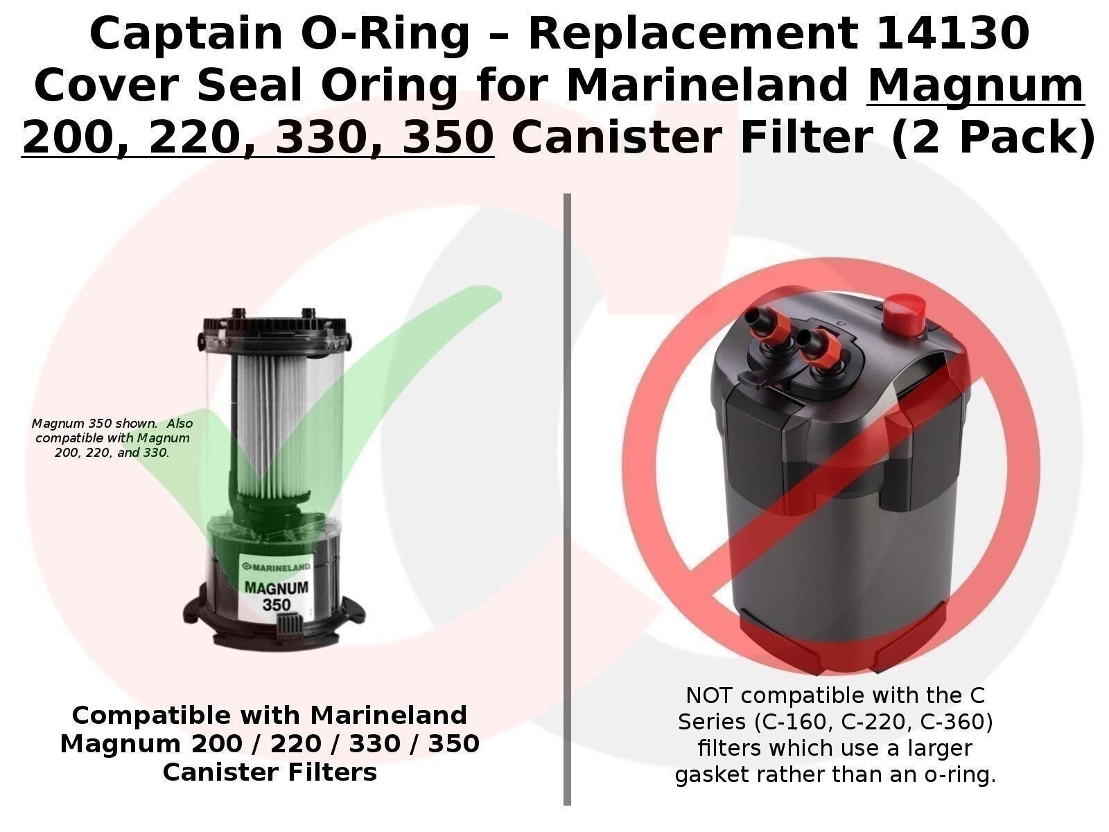 14130 Cover Seal O-Ring for Marineland Magnum 200, 220, 330, 350 Filter (2 Pack)