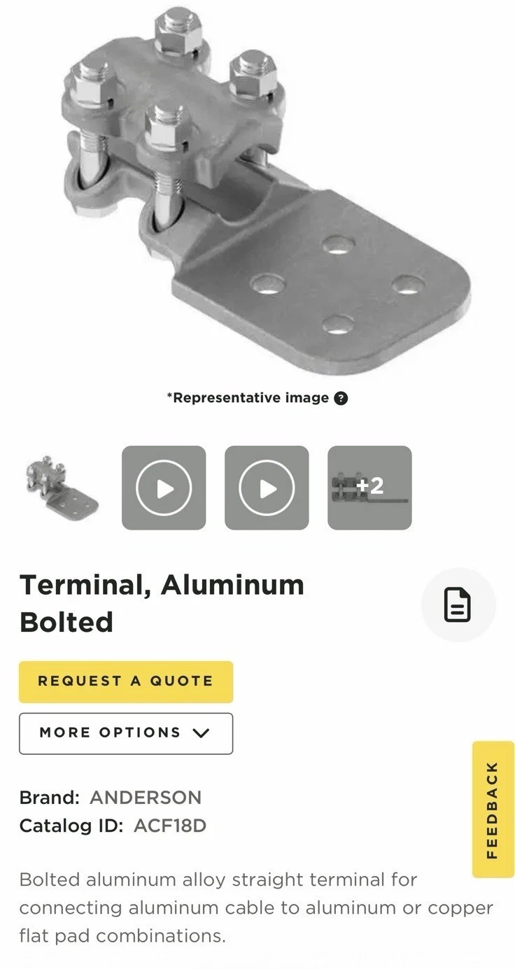 Anderson HUBBELL POWER SYSTEMSTERMINAL ALUMIN STRAIGHT BOLTED CONNECTOR ACF18D