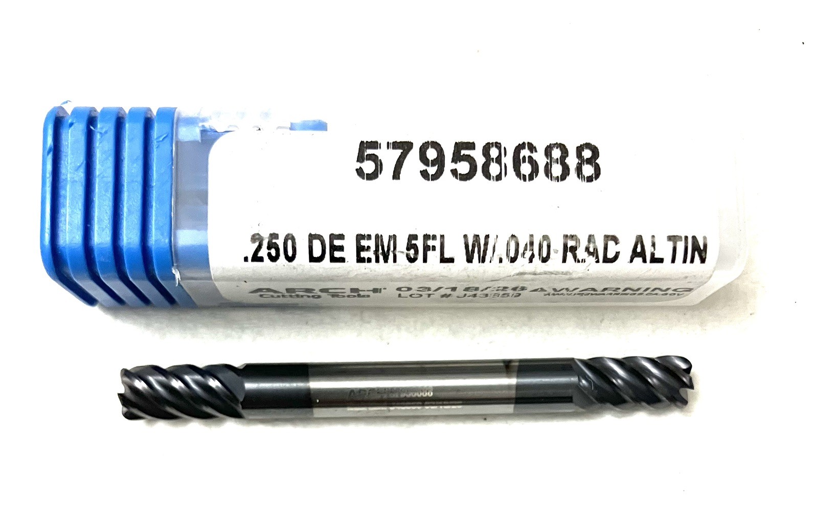 ARCH 1/4″ 5FL Corner Radius End Mill .040R Double End Solid Carbide AlTiN NEW