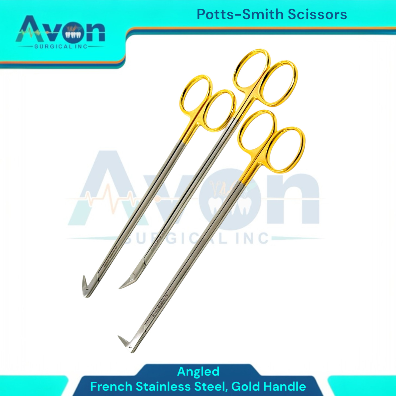 1pc Gold Handle Potts-Smith Angled Tip Vascular Scissors, French Stainless Steel