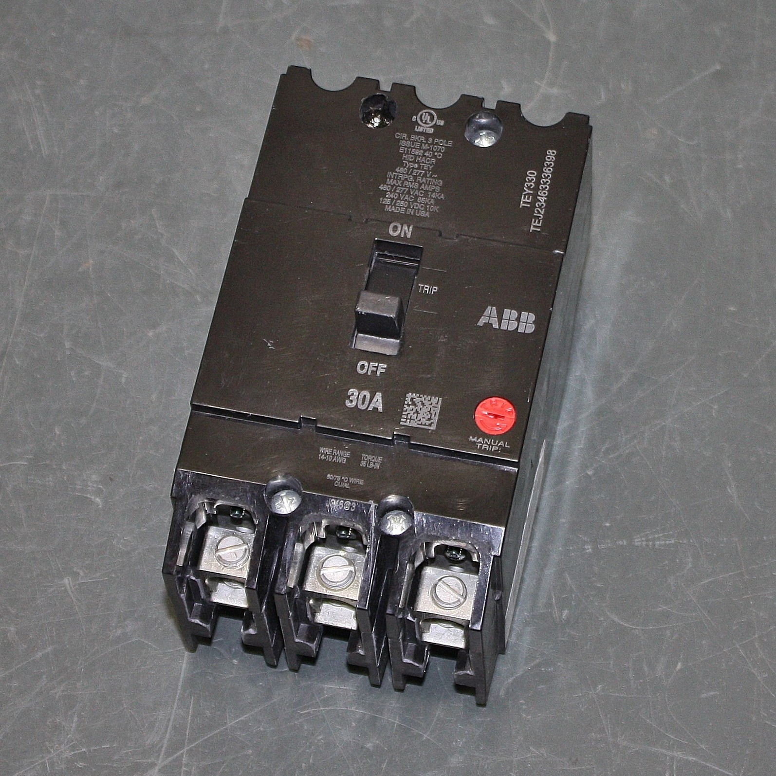 ABB 30A Circuit Breaker 3HXF2, 3 Pole, 3PH, 277/480V AC, 250V DC, Molded Case