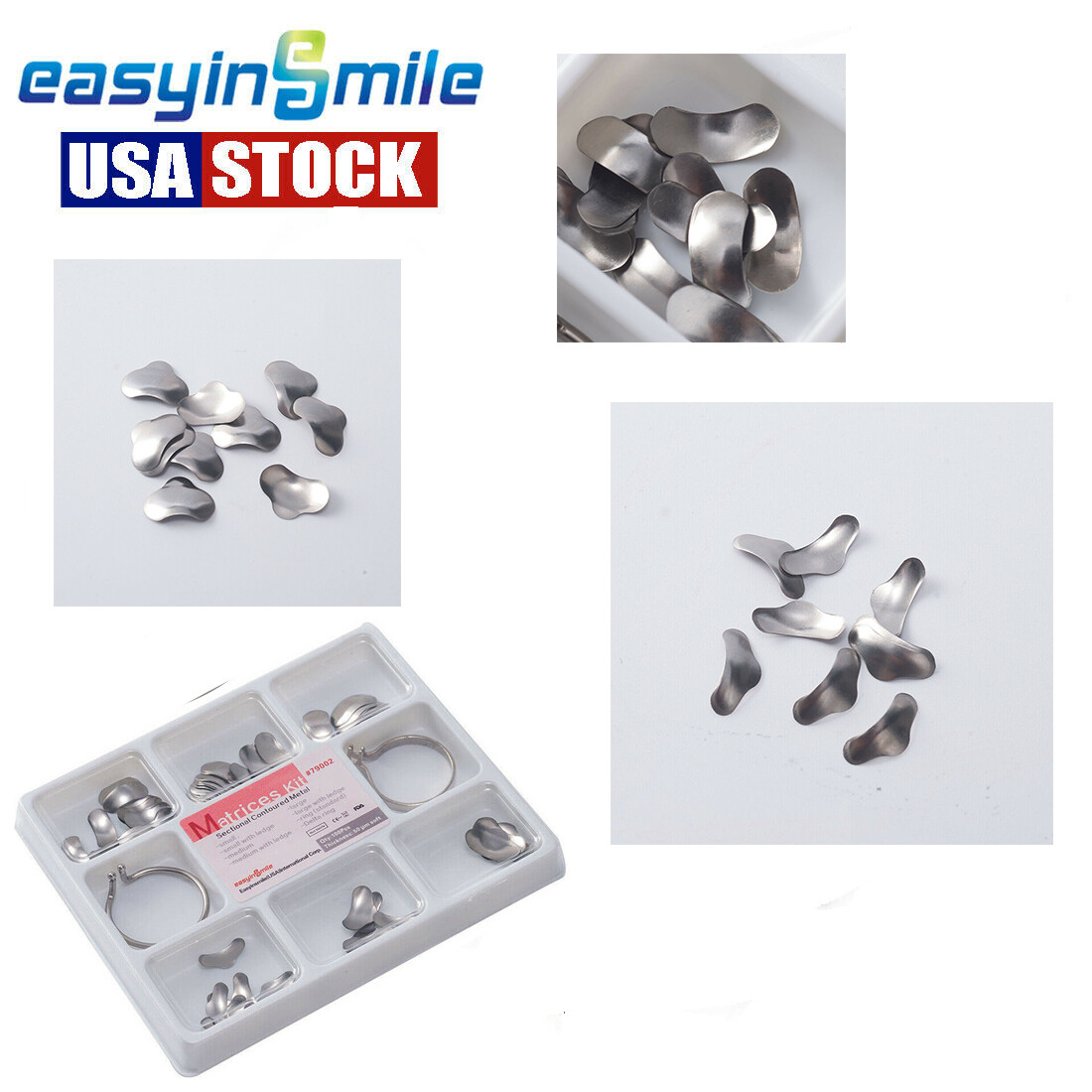 100Pcs Dental Matrix Bands Kit Sectional Contoured Matrices Refill 50 μm&2 Ring