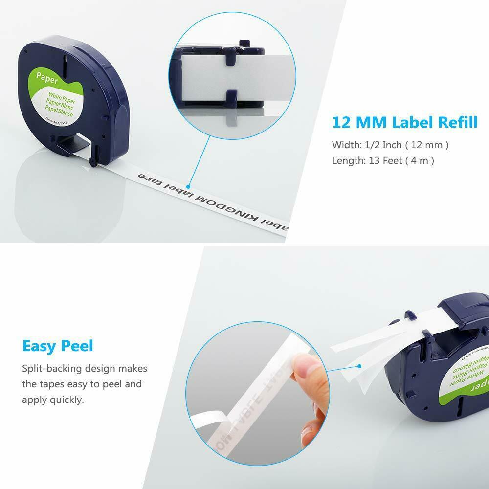 20PK DYMO LetraTag Tape Refills 91330 12mm White Paper Compatible for LT-100H XM