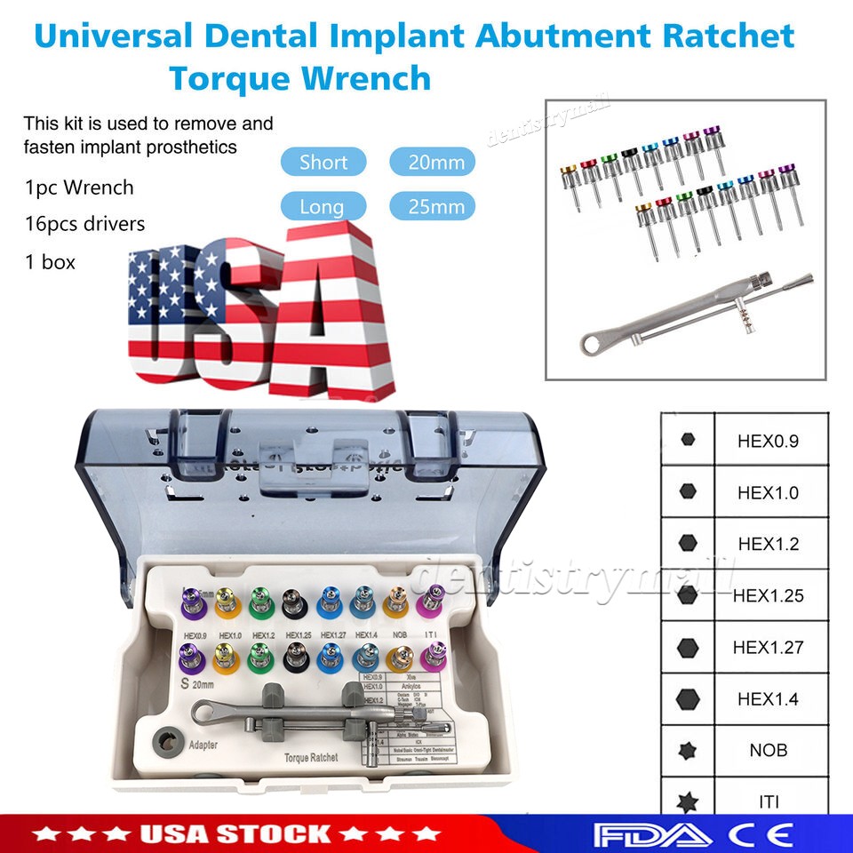 Universal Dental Implant Torque Wrench Set Fully Autoclavable 16pcs Screwdrivers