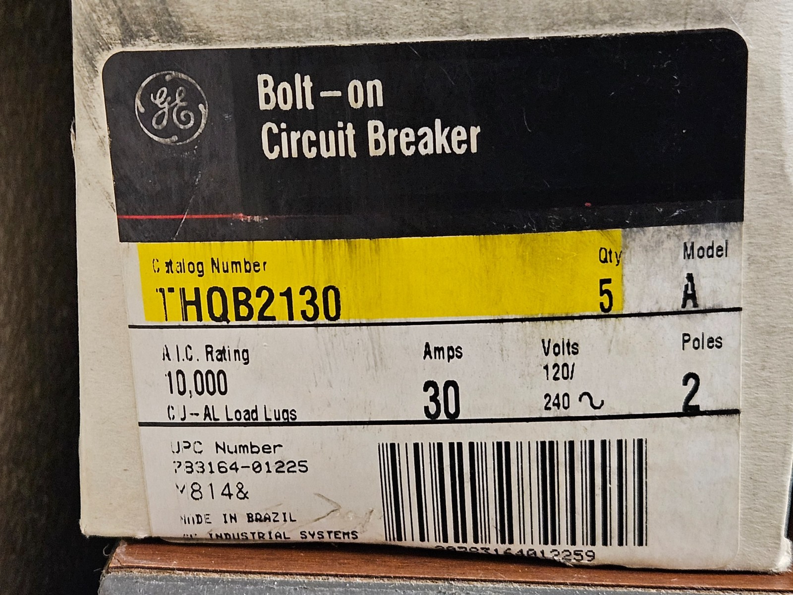 Ge General Electric THQB2130 Bolt-On Circuit Breaker 2 Pole 2P 30 A Amp 120/240V