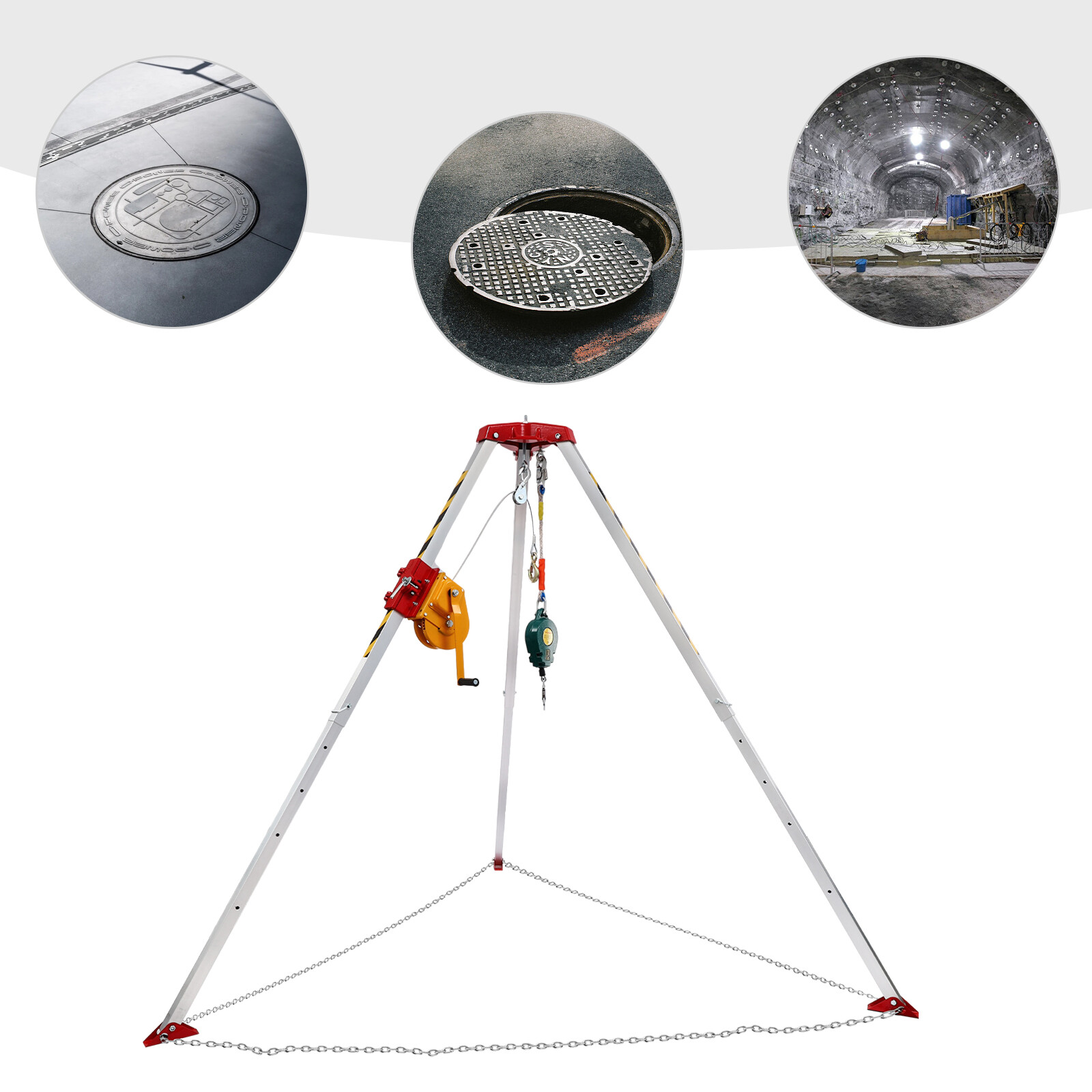 Confined Space Tripod Kit 1800lb Winch w/5.2ft-8ft Adjustable Legs Rescue Tripod