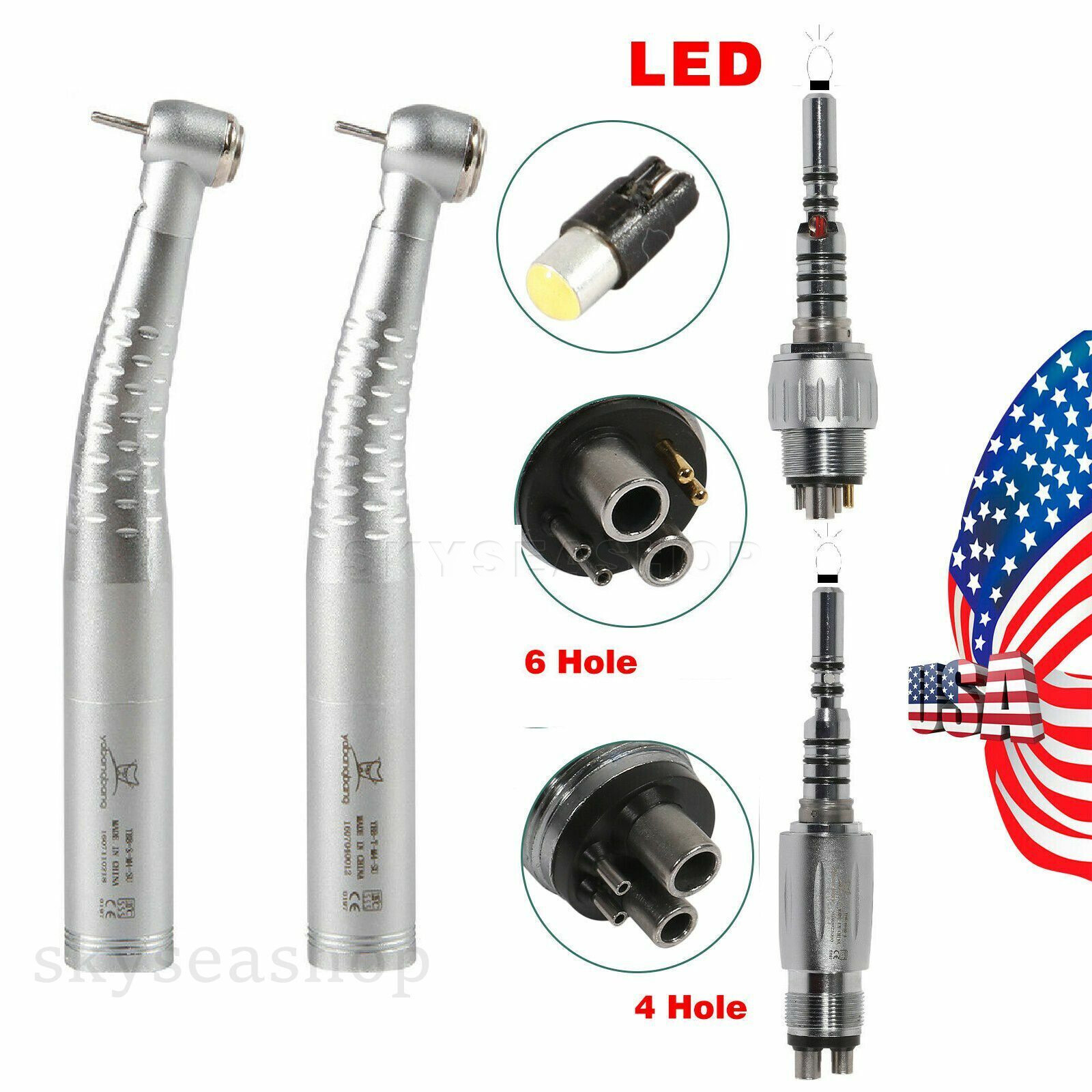 Dental Fiber Optic LED Handpiece High Speed fit KAVo LED Quick Coupling 4/6Hole
