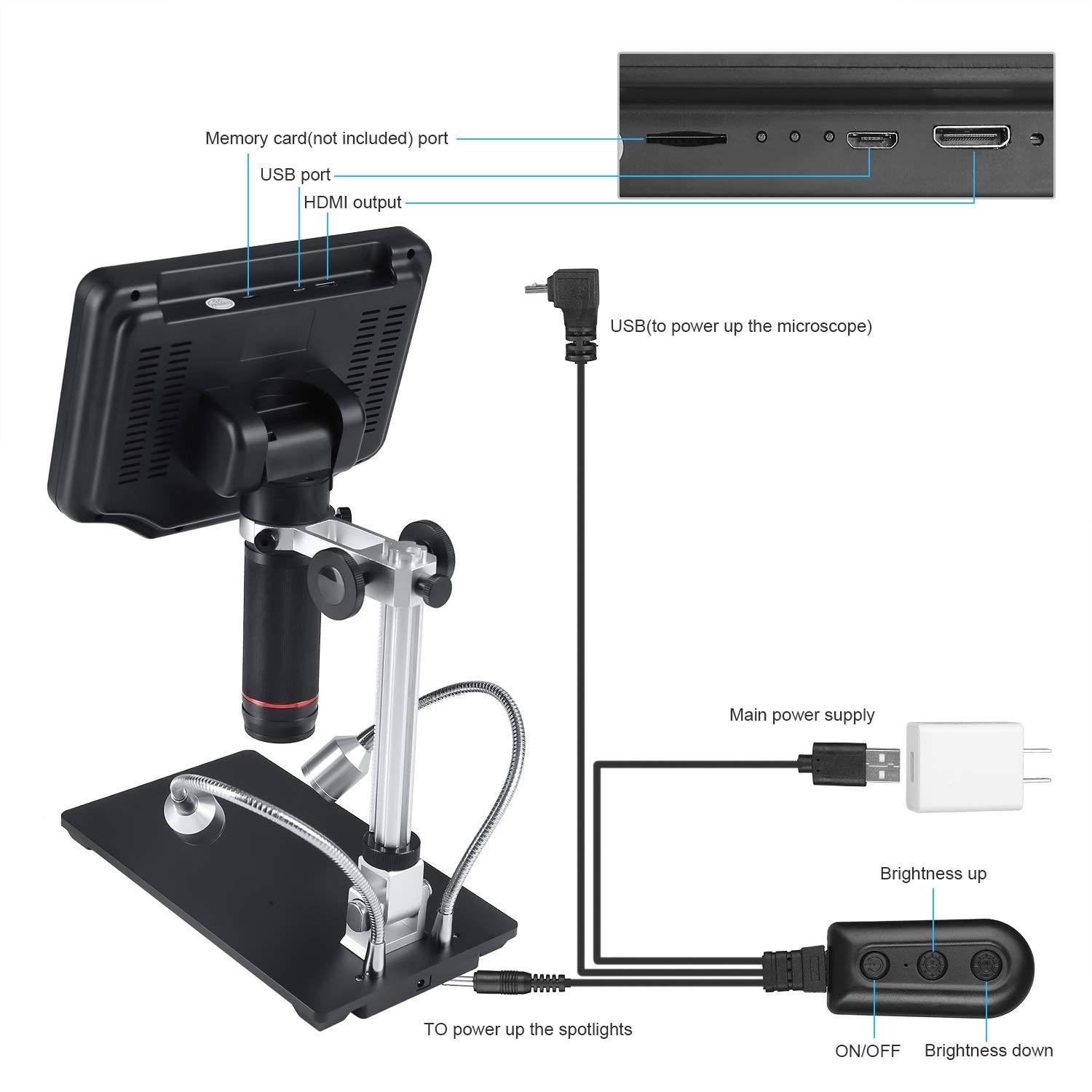 Andonstar AD407 3D HDMI Soldering Digital Microscope with 4MP AD407, Black