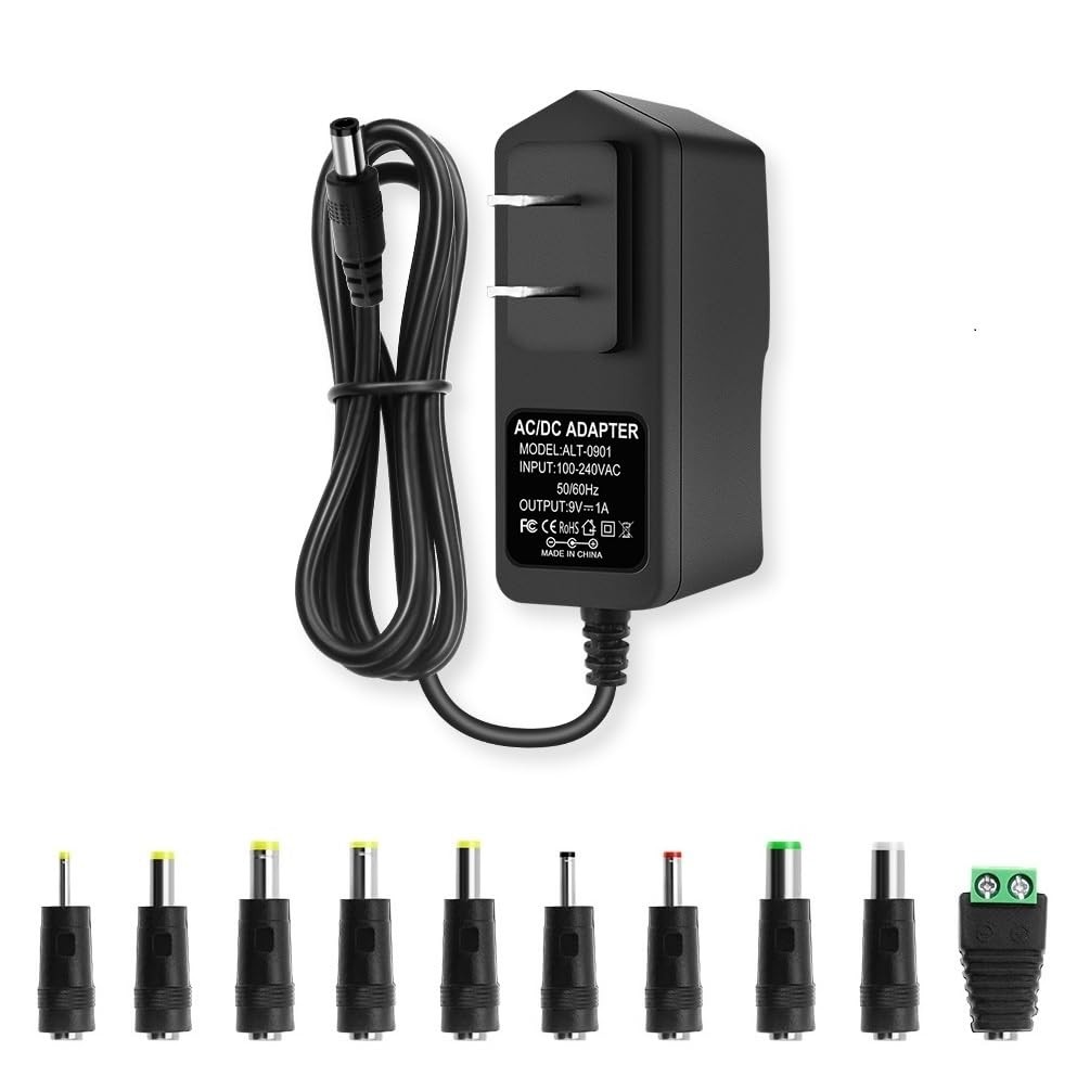 9V DC Power Supply 1A AC Adapter, 100-240V 50/60Hz to 9 Volts 1Amp black