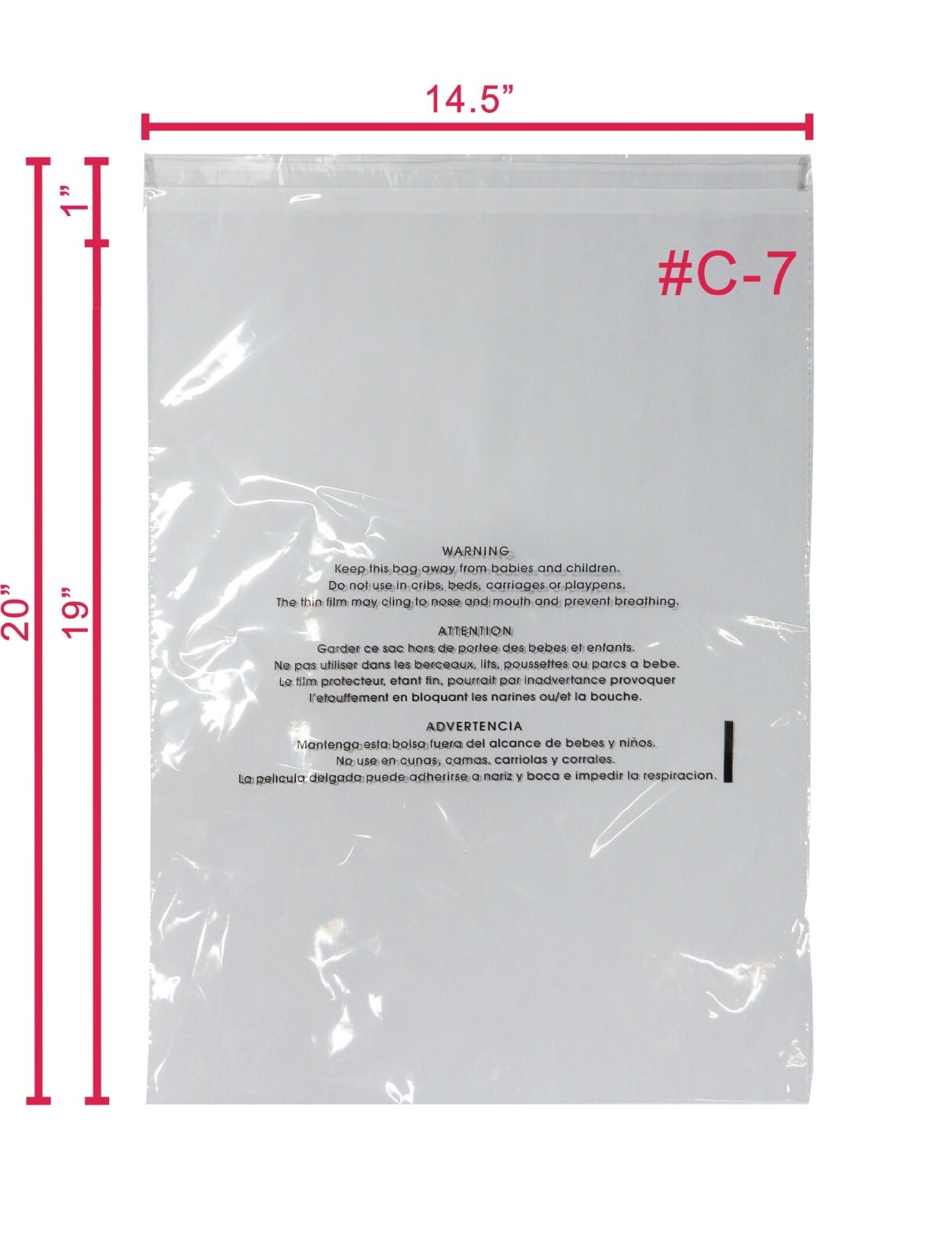 Yens #7 (14.5″x19″) – 1000pcs/Box Clear Plastic bags -with warning citation