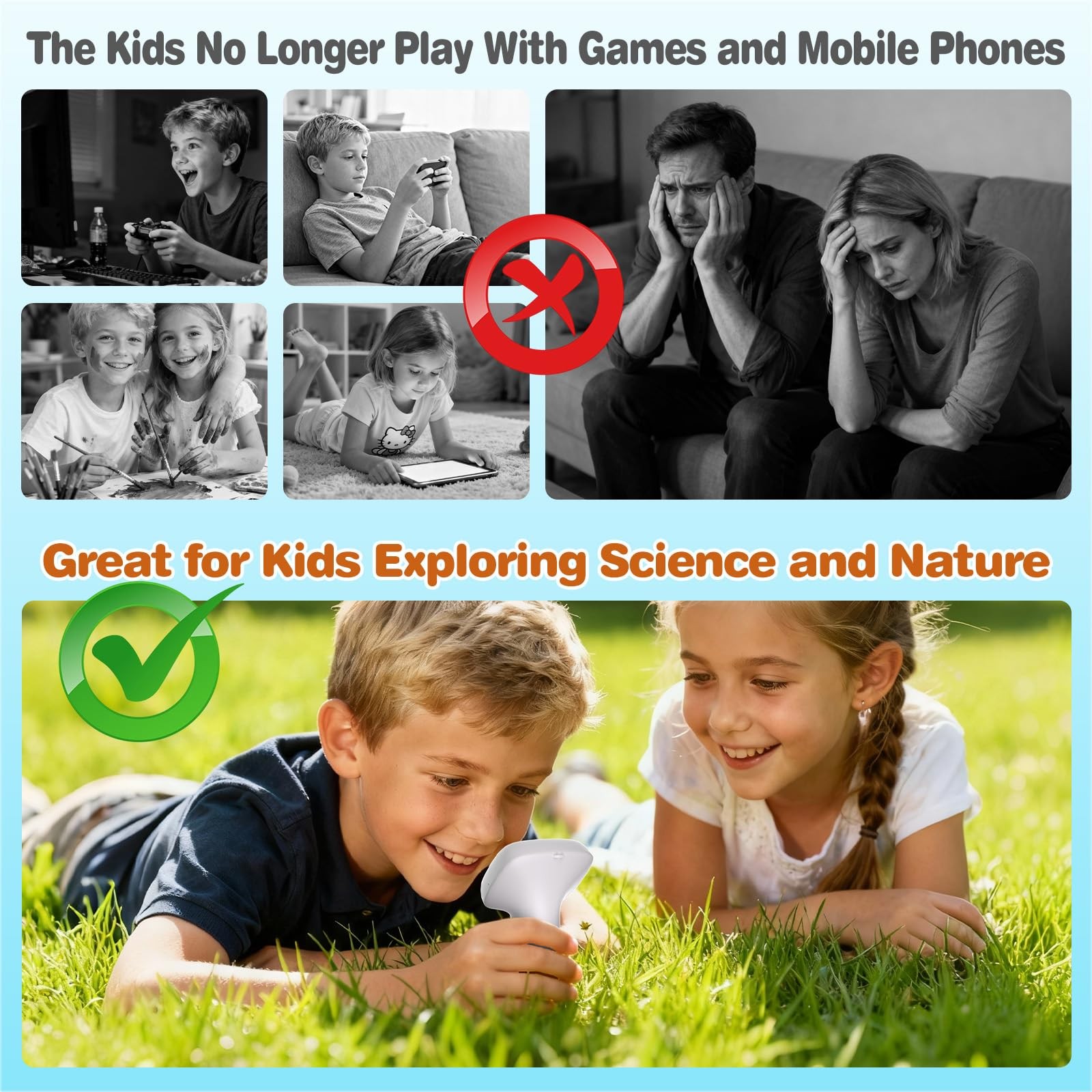 Pocket Kids Microscope for Over 3 Years Old, 1000X Handheld orange