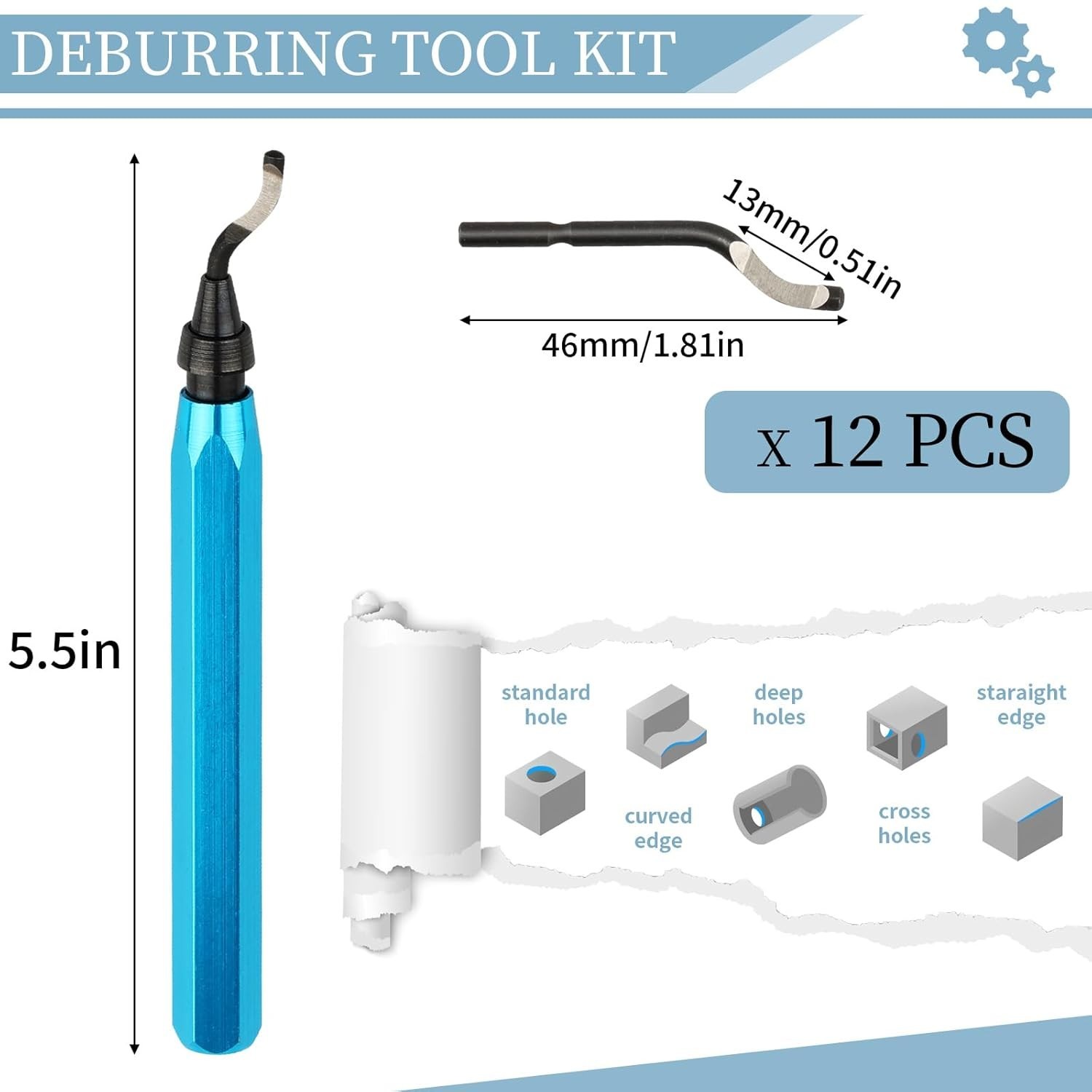 Deburring Tool with 12 HSS Blades for Metal Plastic PVC Pipe 3D Printing Blue