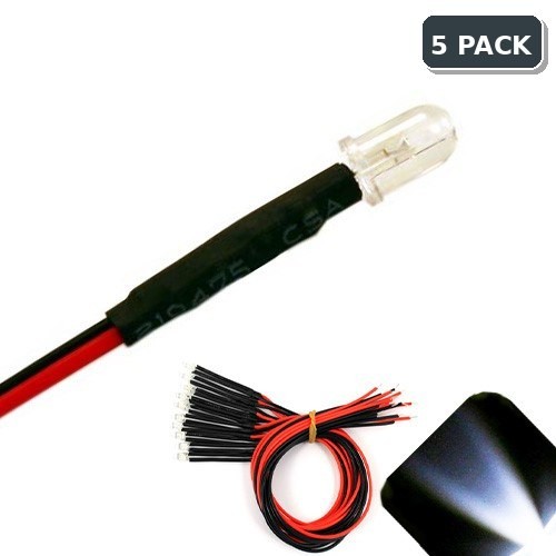 5 x Pre wired 9v 5mm Cool Clear White LEDs Prewired 9 volt DC LED Light 8v 7v