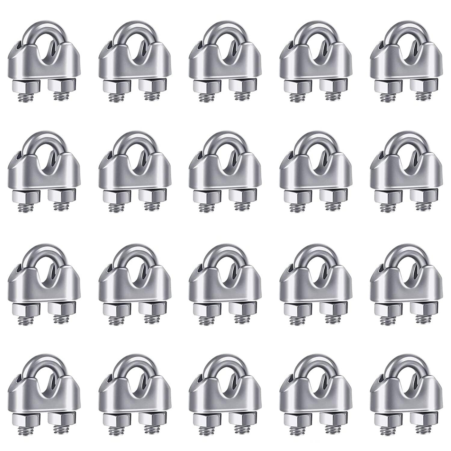 20PCS M5 3/16 Stainless Steel Wire Rope Cable Clip Clamp U-Bolt Kit