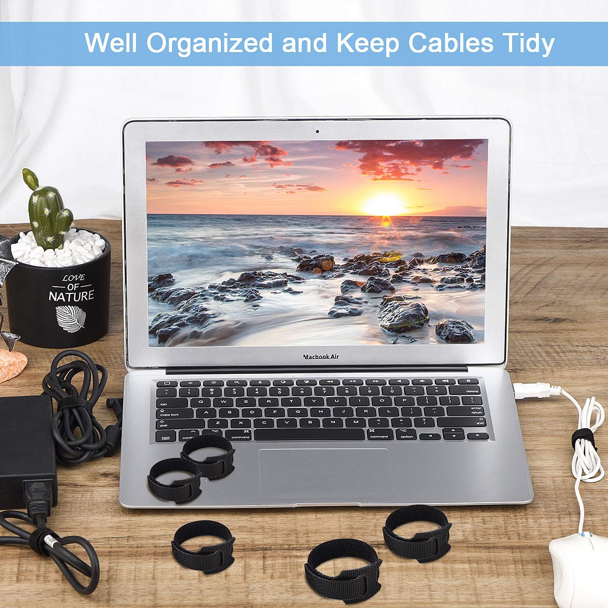 Nettbe Reusable Cable Ties, 60 PCS 8 Inches Adjustable 8inches-60PCS, Black