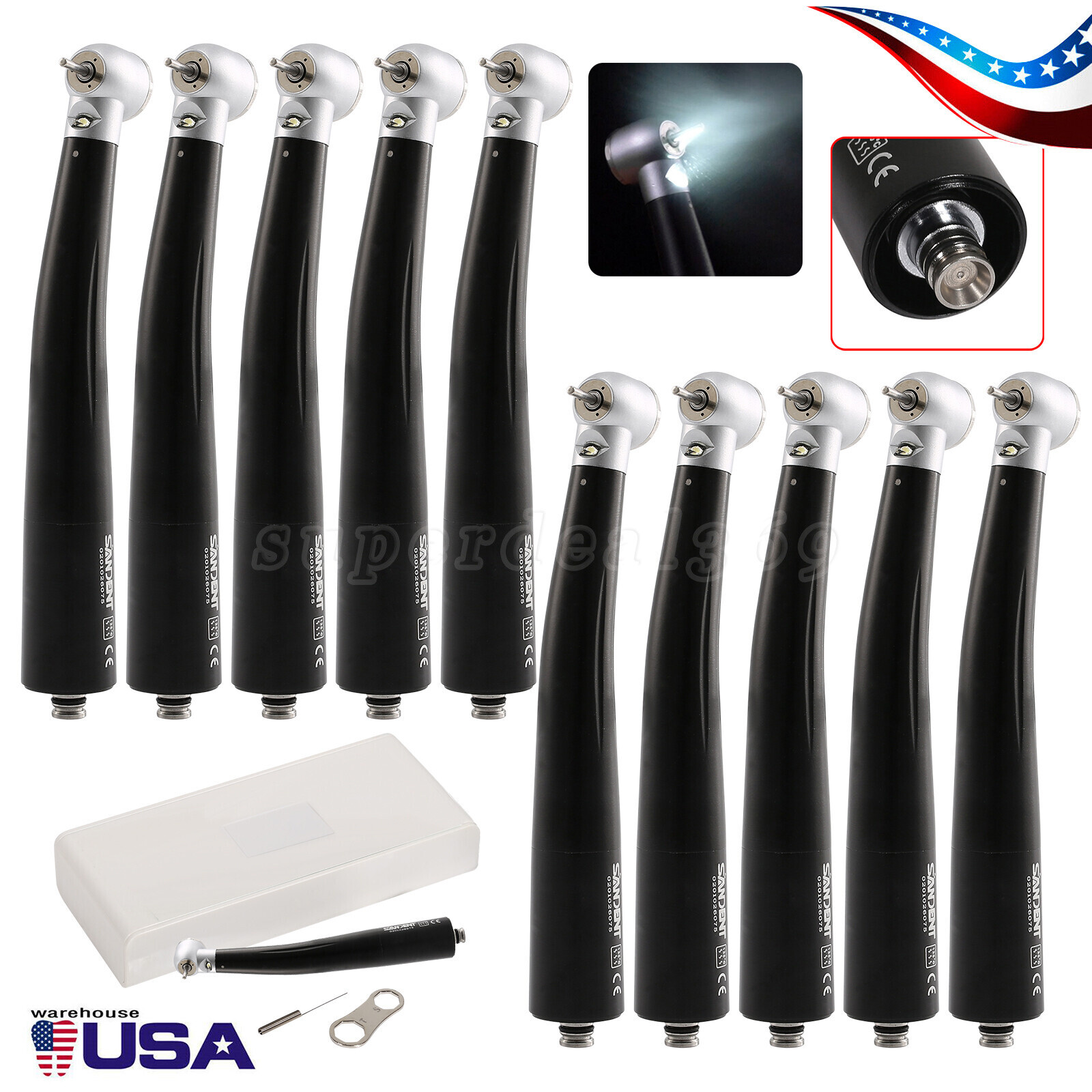 1-10pcs SANDENT Dental LED E-generator Triple Handpiece fit NSK 4 Hole Coupler