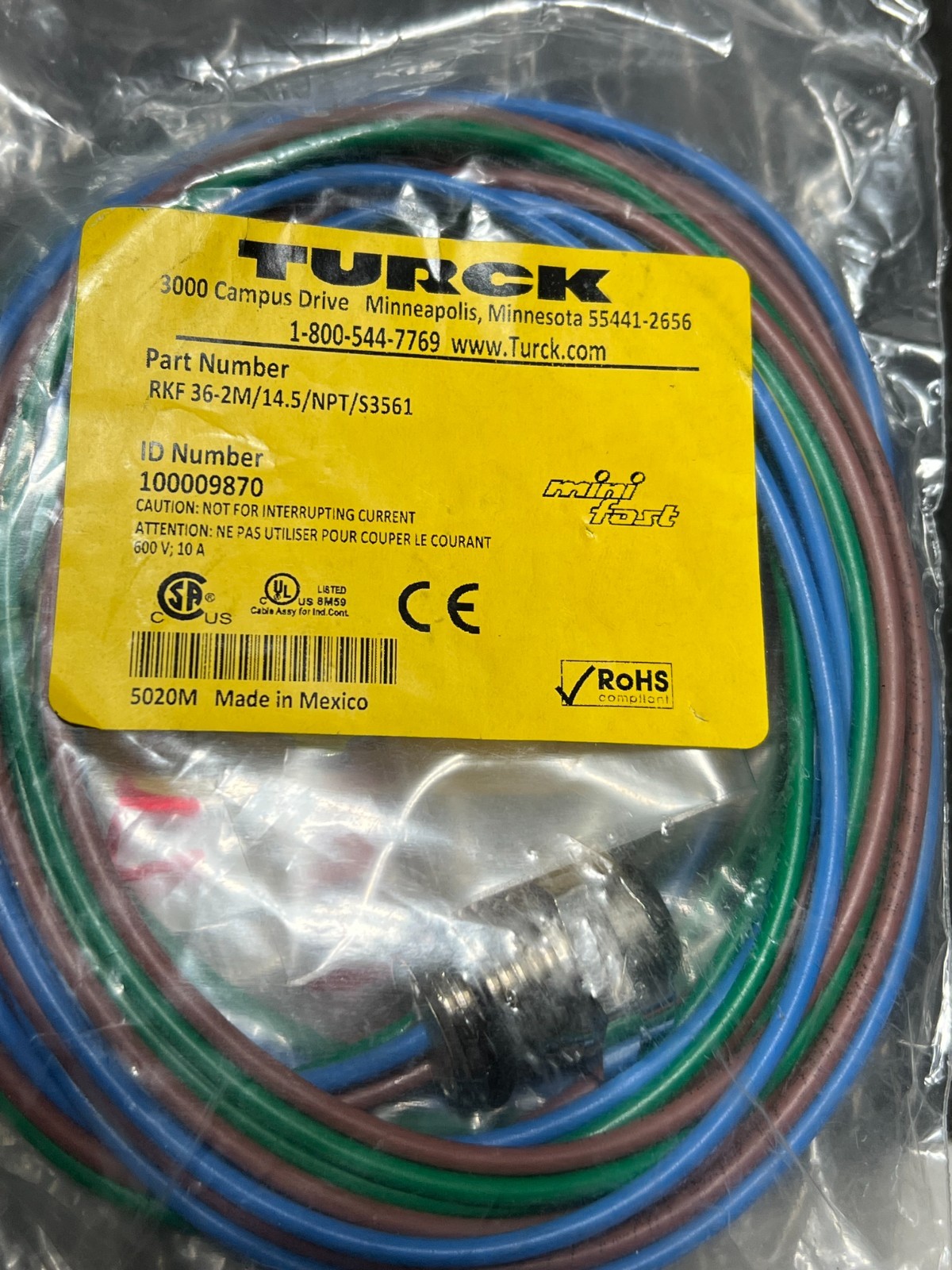 turck rkf36-2m/14.5/npt/s3561 nos poor packaging 100009870