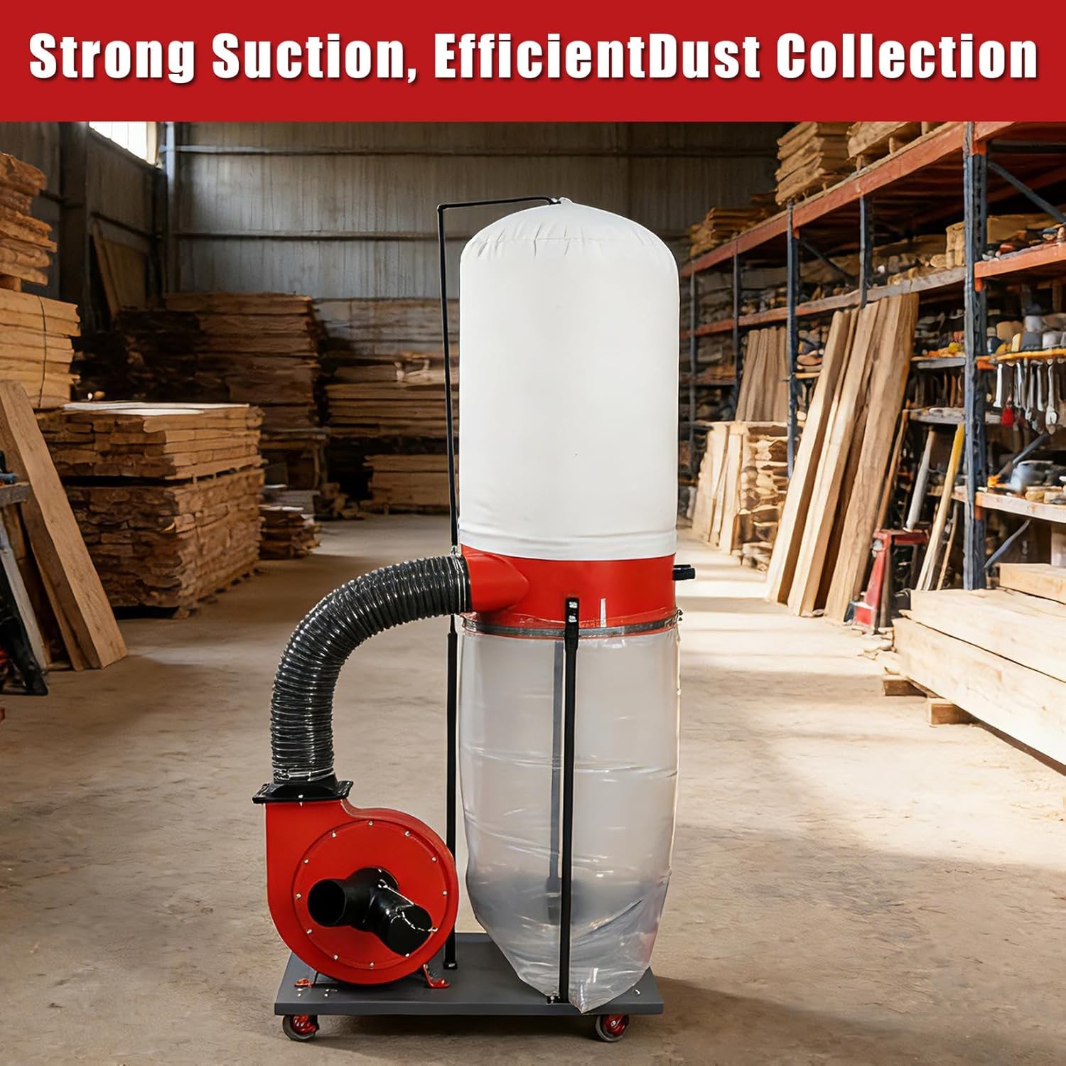 15-Gal Woodworking Dust Collector 1500W (2HP) Workshop Dust Collection System