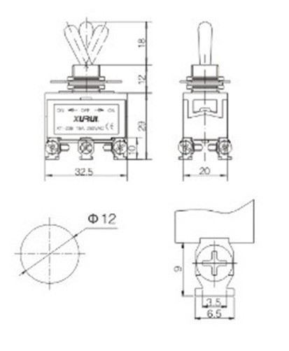 HEAVY DUTY DPDT ON-OFF-ON TOGGLE SWITCH 20A 125V, 15A 250V SCREW TERMINALS (23B)