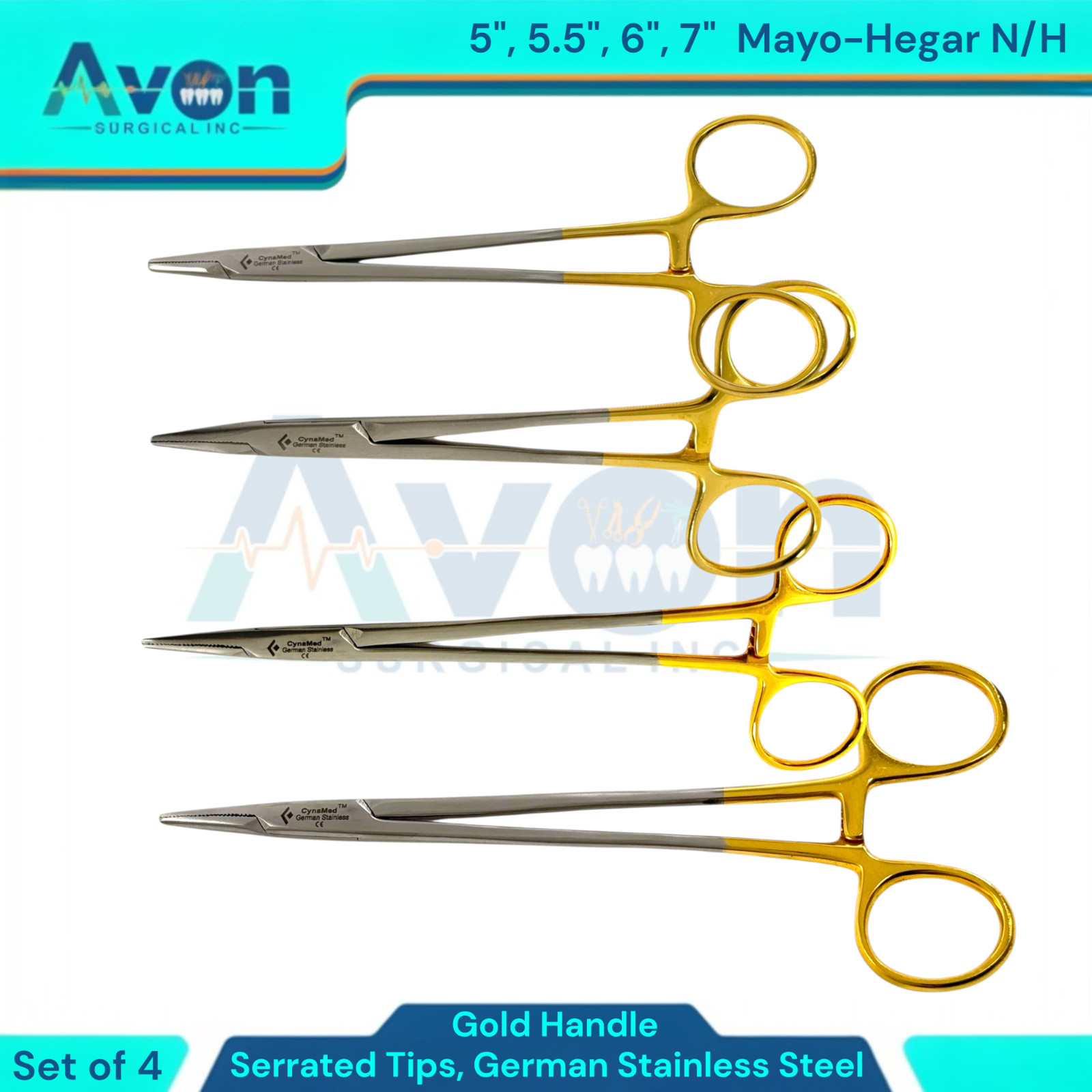 4pc Lot – Serrated Olsen Hegar Needle Holders 5″+5.5″+6″+7″ – German Stainless