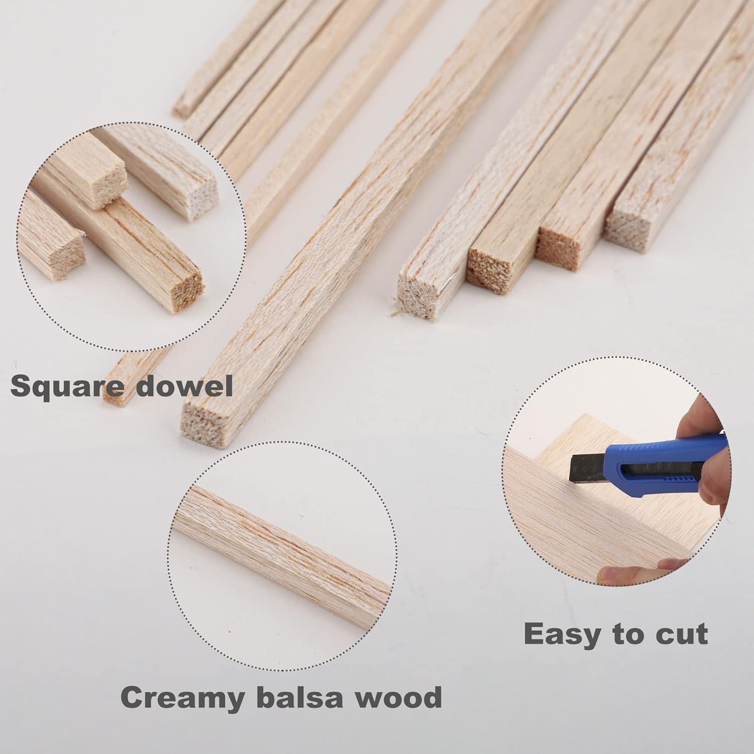 150 Pieces Balsa Wood Sticks Hardwood Square Wooden Craft and Sheets