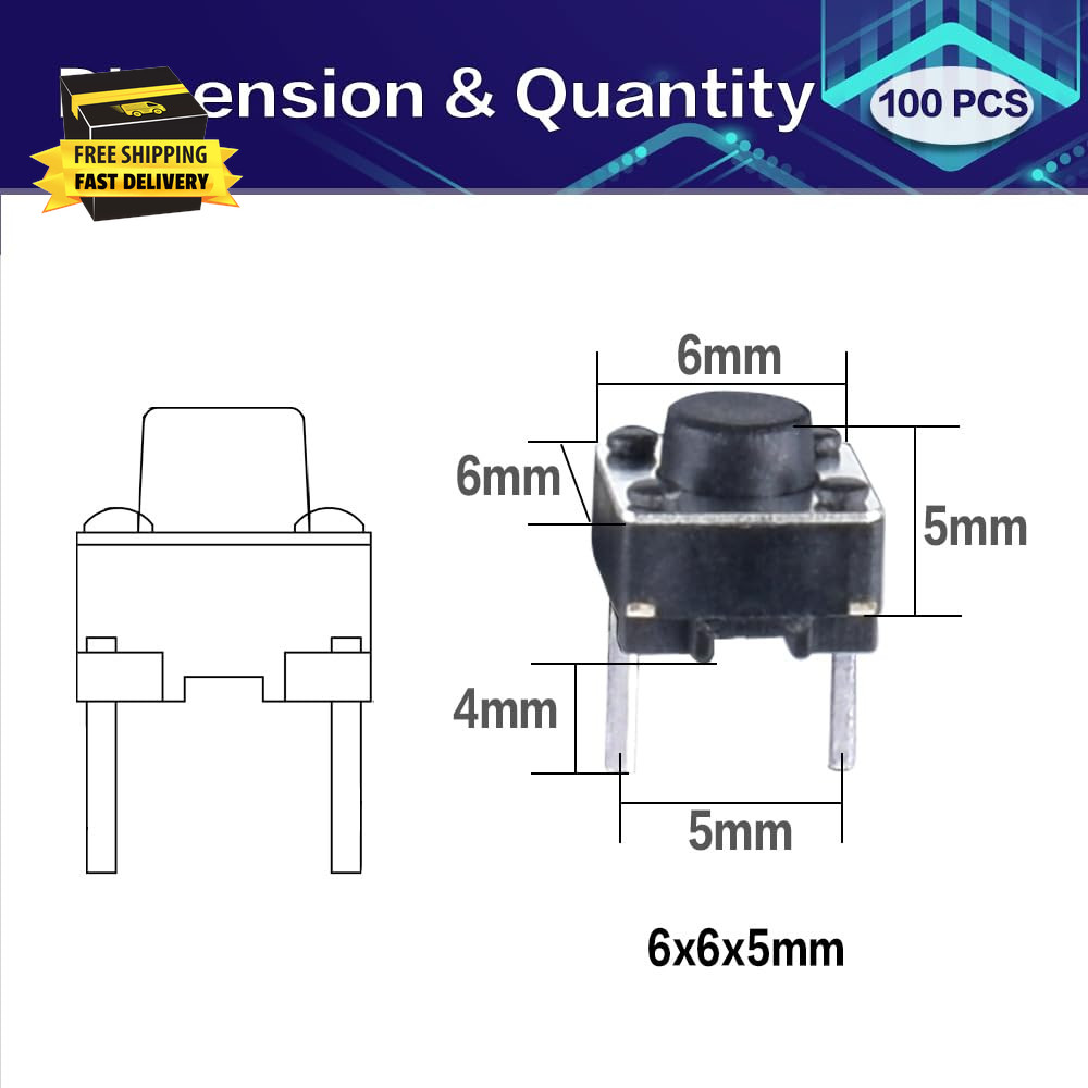100 Pcs Tact Push Button Switch 2 Pin 6X6X5 Mm Micro Momentary Tactile Switch ⭐️