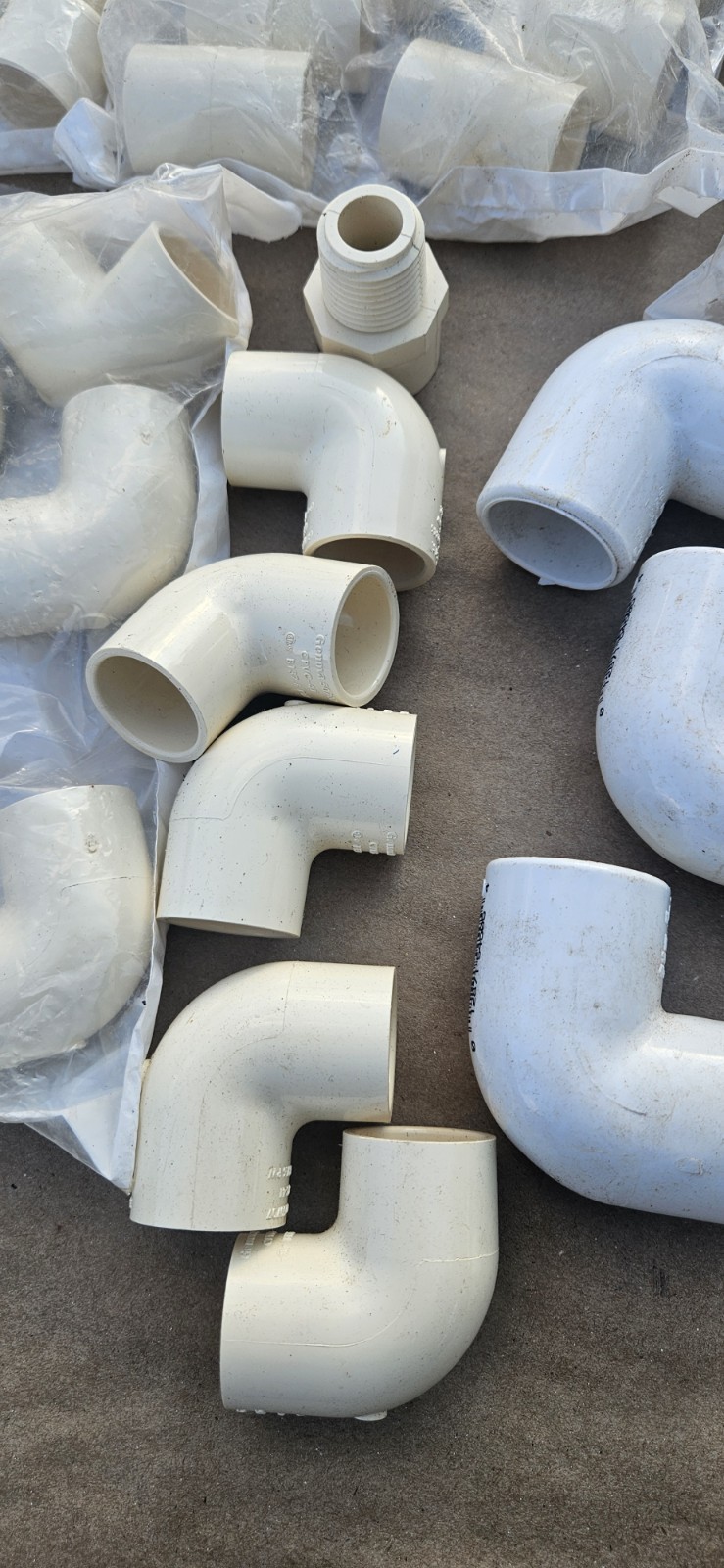 Mixed Lot of PVC Fittings over 60 3/4” Sch 40 Plus Others – New Dirty