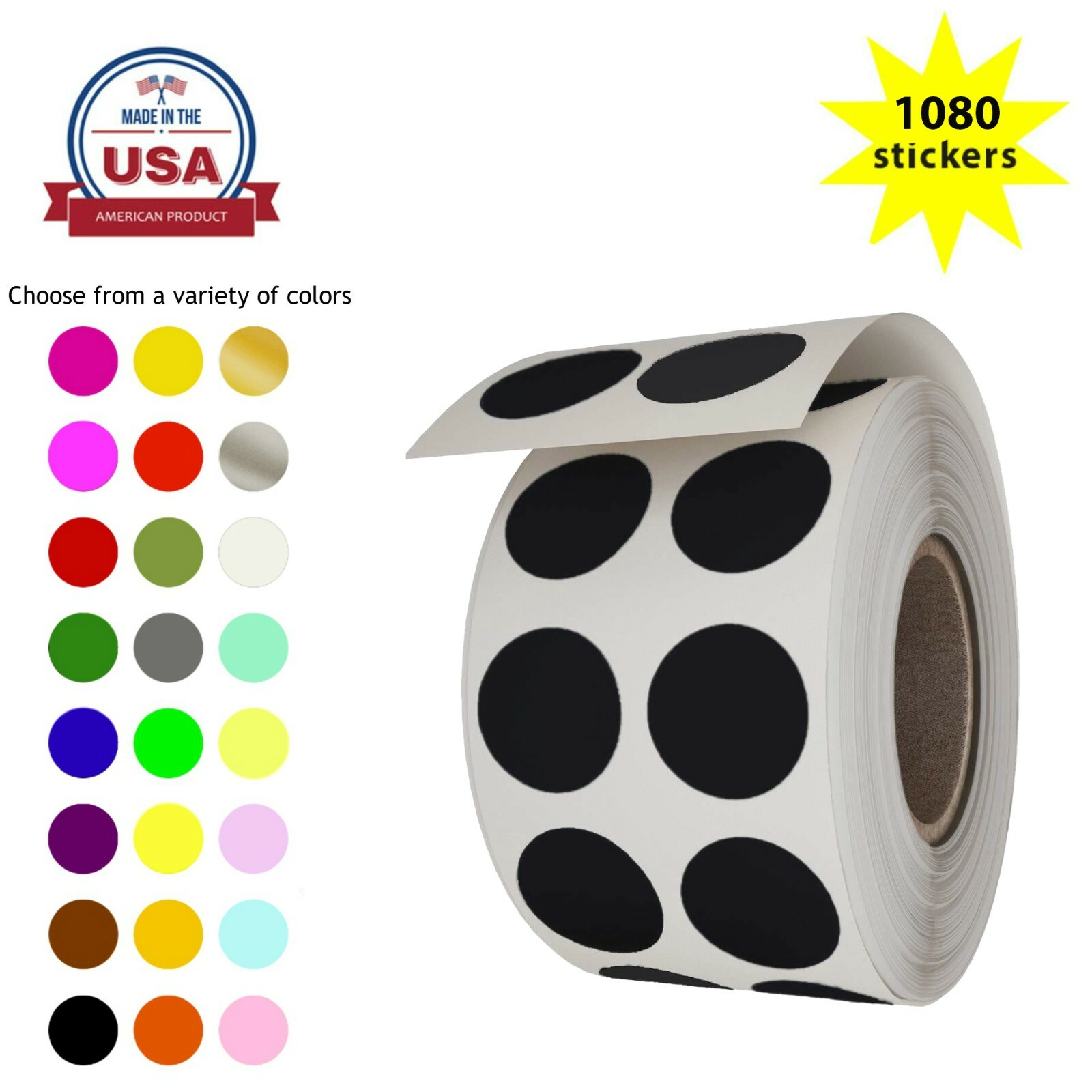 Round Dot Color Coding 1/2 Inch Stickers 13mm Circle Labels for Crafts 1080 Pack