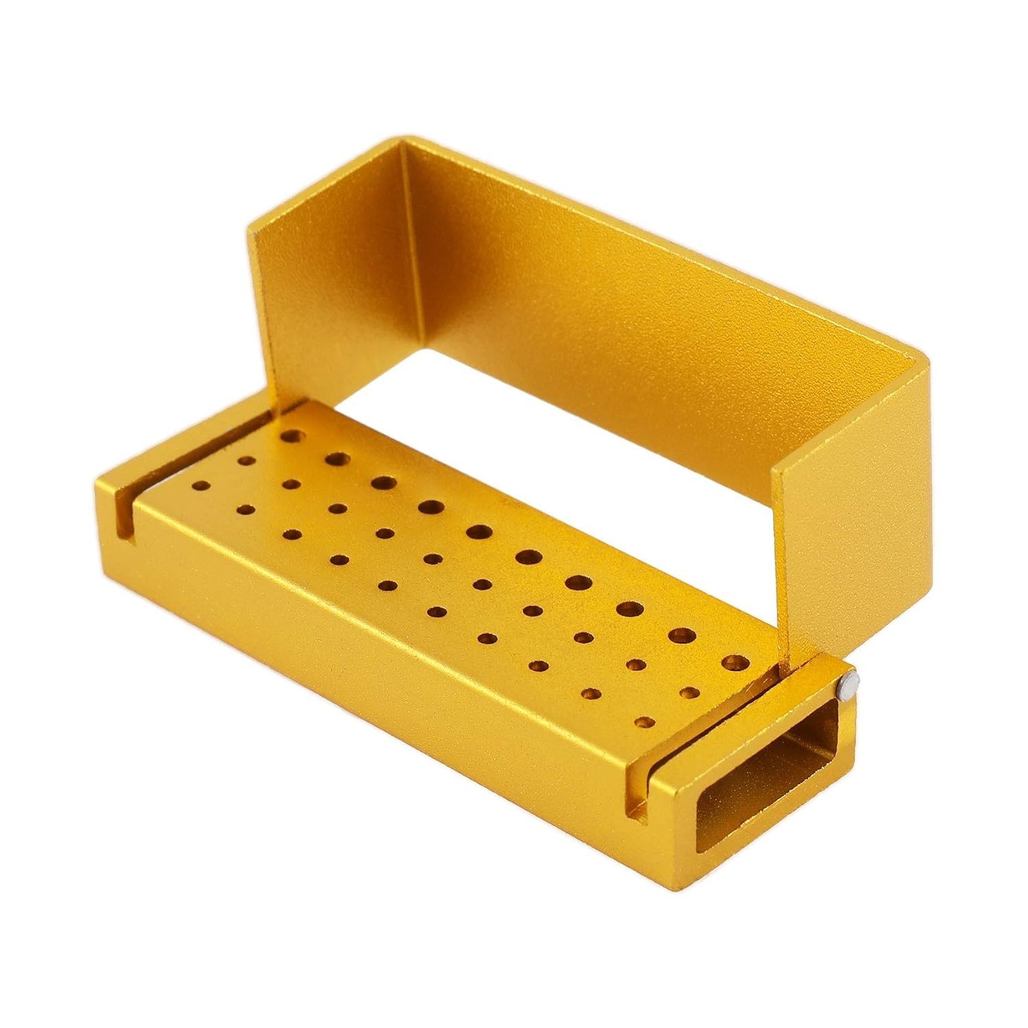 Gold Aluminum Dental Bur Holders – High-Speed Drill Storage with Flip-Top Access