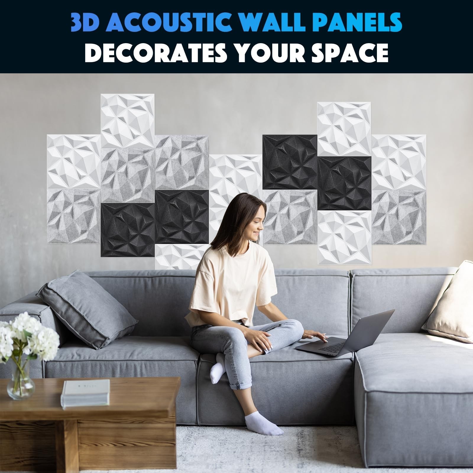 Acoustic 3D Wall Panels, 12 Pack Square Sound Proof Panels for Interior Wall …