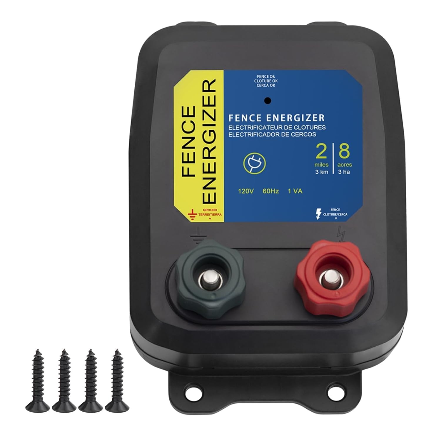 Electric Fence Charger 0.10 Joule 2 Mile Range 8 Acre Plug In Electric Fence