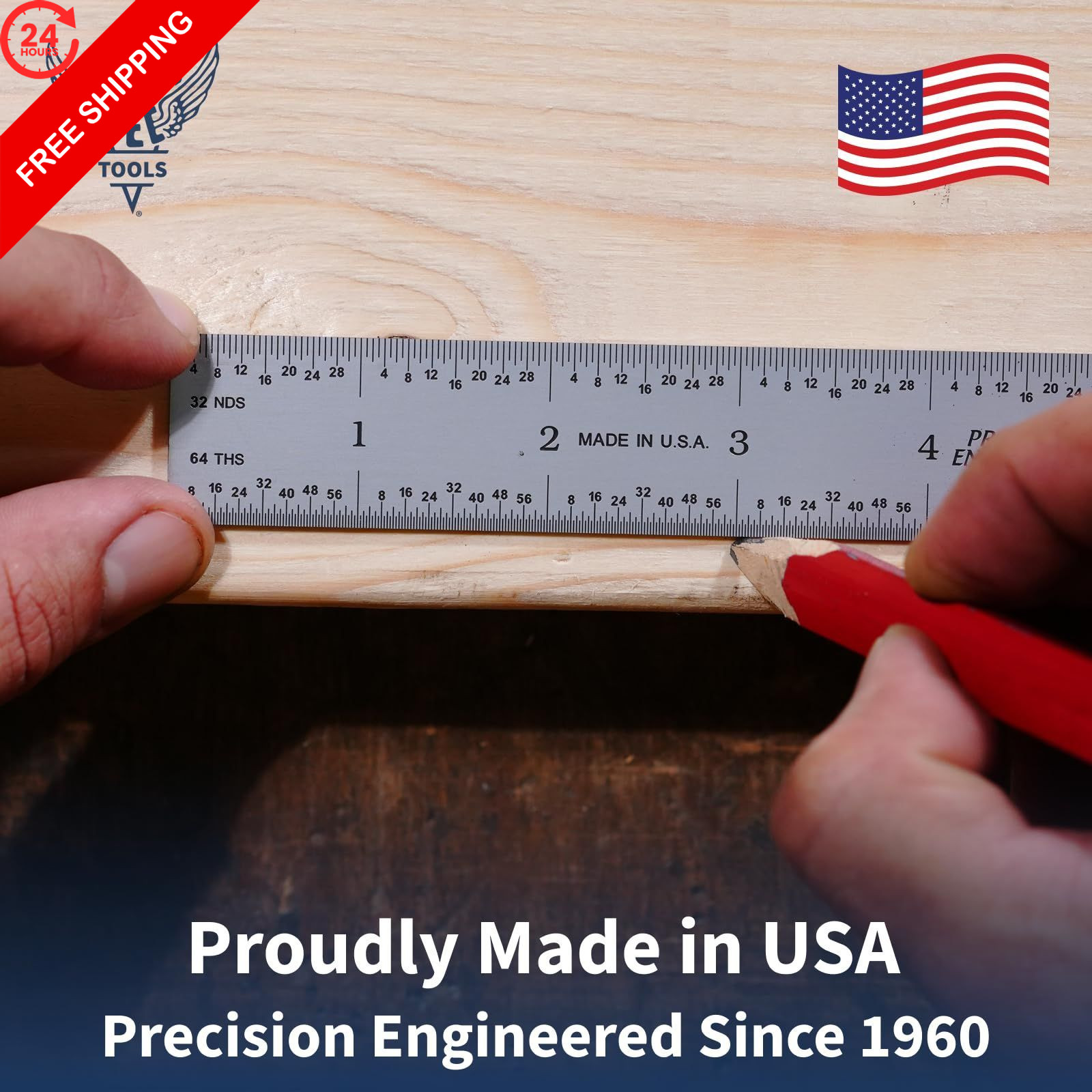 PEC Tools 12″/300mm Rigid Metal Ruler, High-Quality Machinist 12″,