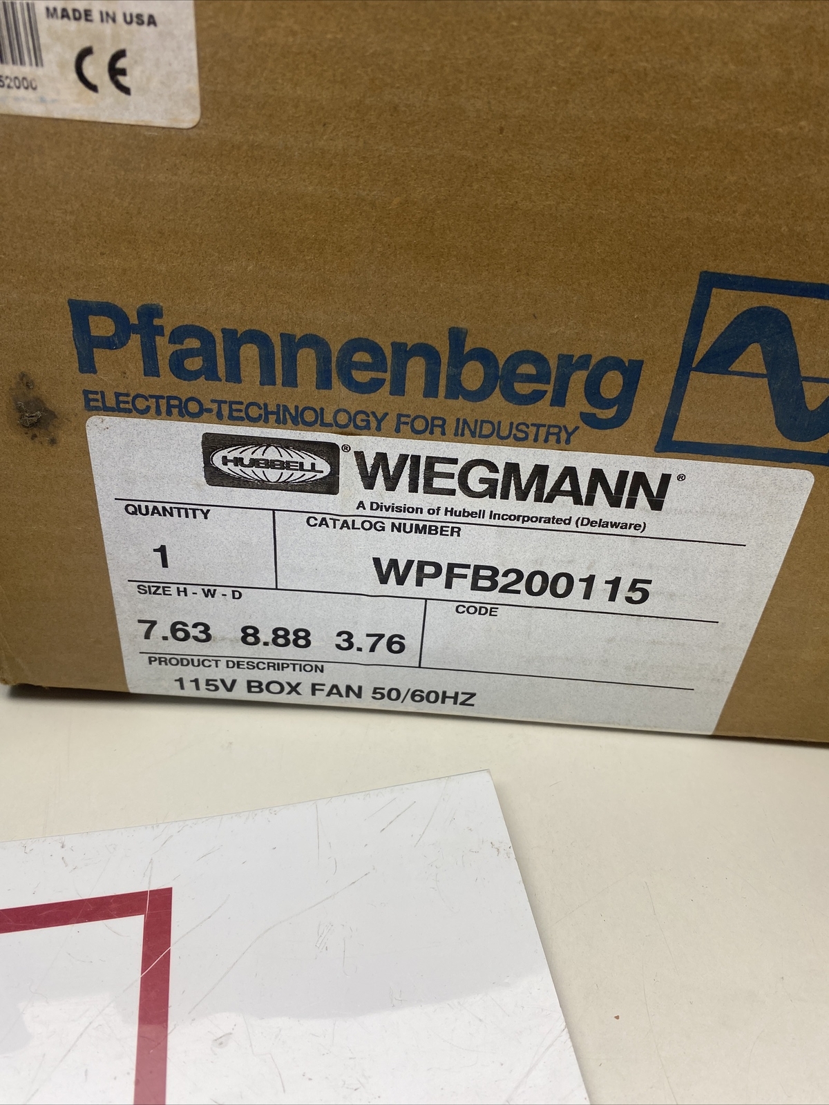 NEW Hubbell Wiegmann WPFB200115 WW Axial Fan, 7 5/8 in Height, 8 7/8 in Width, 3