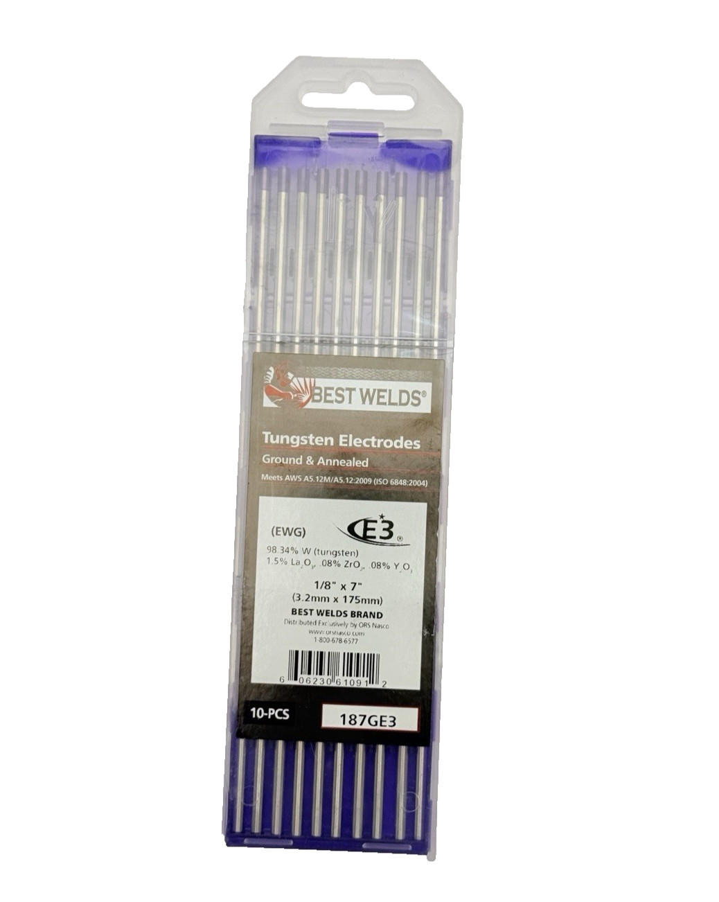 PACK OF 10, BEST WELDS 187GE3 TUNGSTEN ELECTRODES 1/8″ x 7″ E3 (EWG)