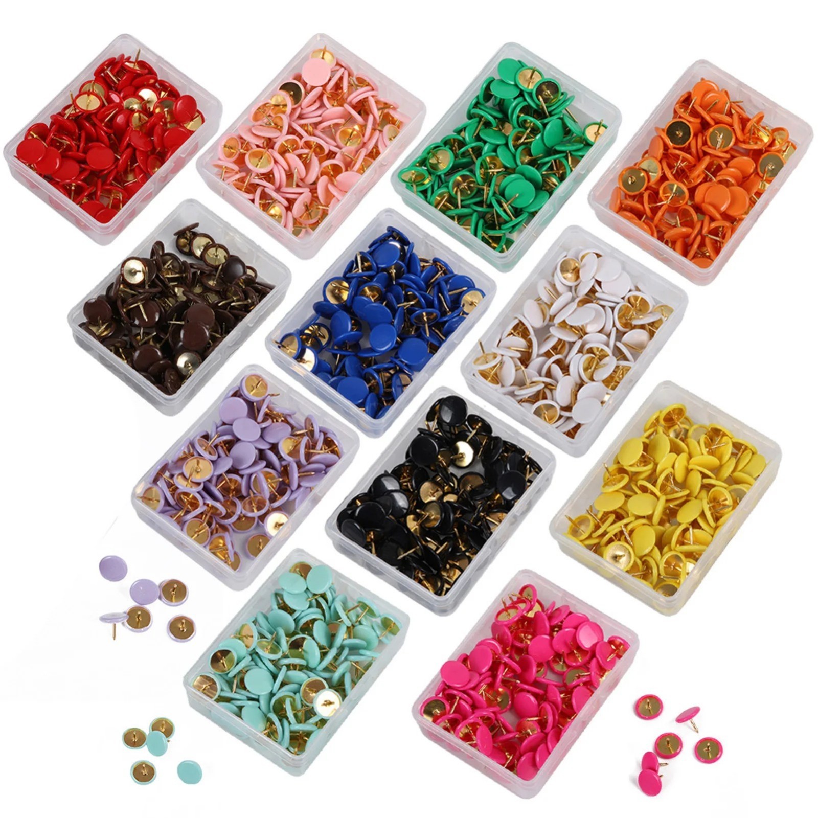 100PC Colored Round Head Thumb Tacks Push Pins Office School Cork Board Pins Set