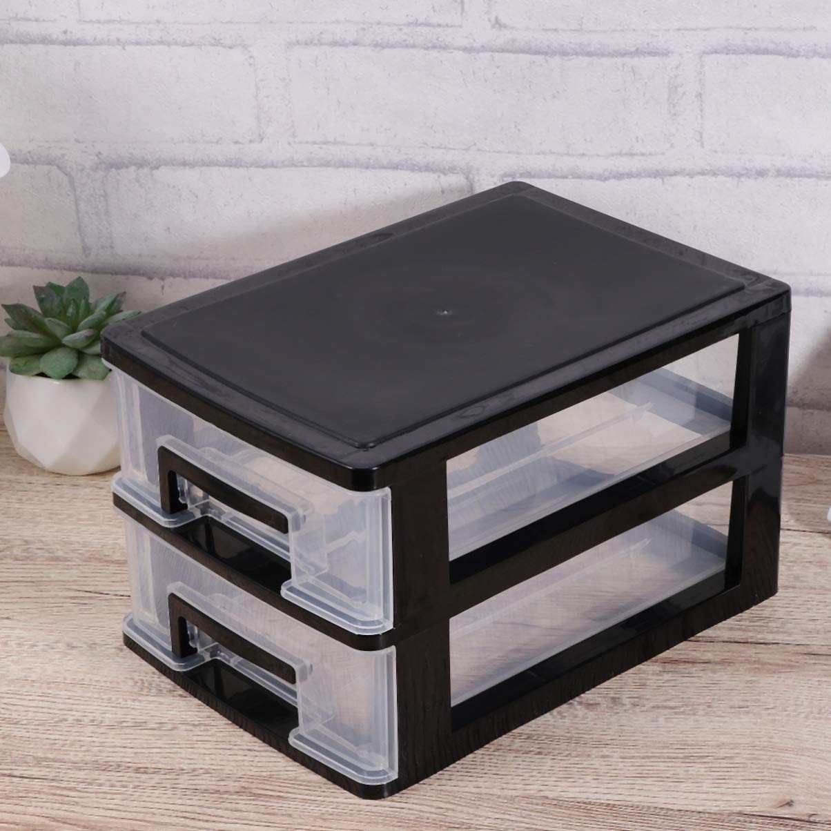 2-Tier Clear Desktop Organizer with Drawers -Stackable Storage Box for Makeup…