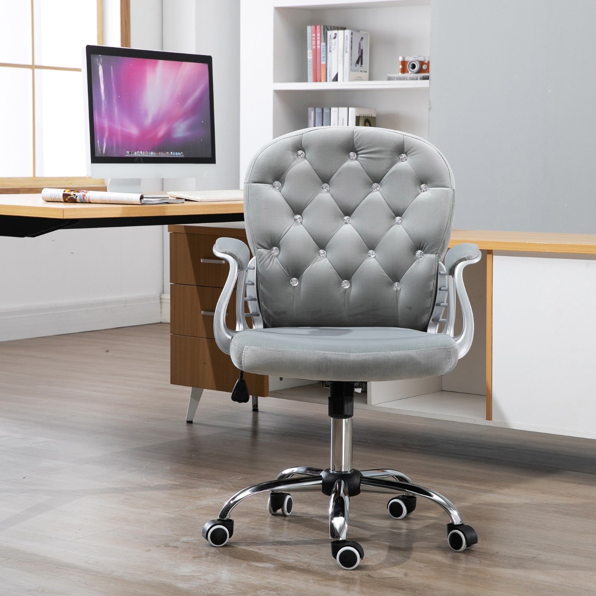 Vanity Mid Back Office Chair Tufted Backrest Swivel Rolling Wheels Task Chair
