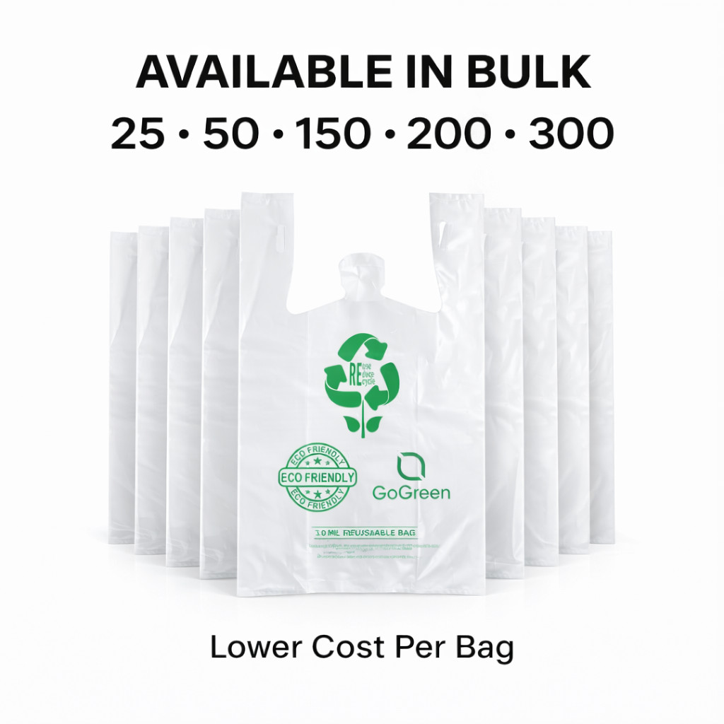 1/6 Clear Reusable T-Shirt Bags 3 Mil Extra Heavy Duty 11.5×6.5×21 Bulk Qty