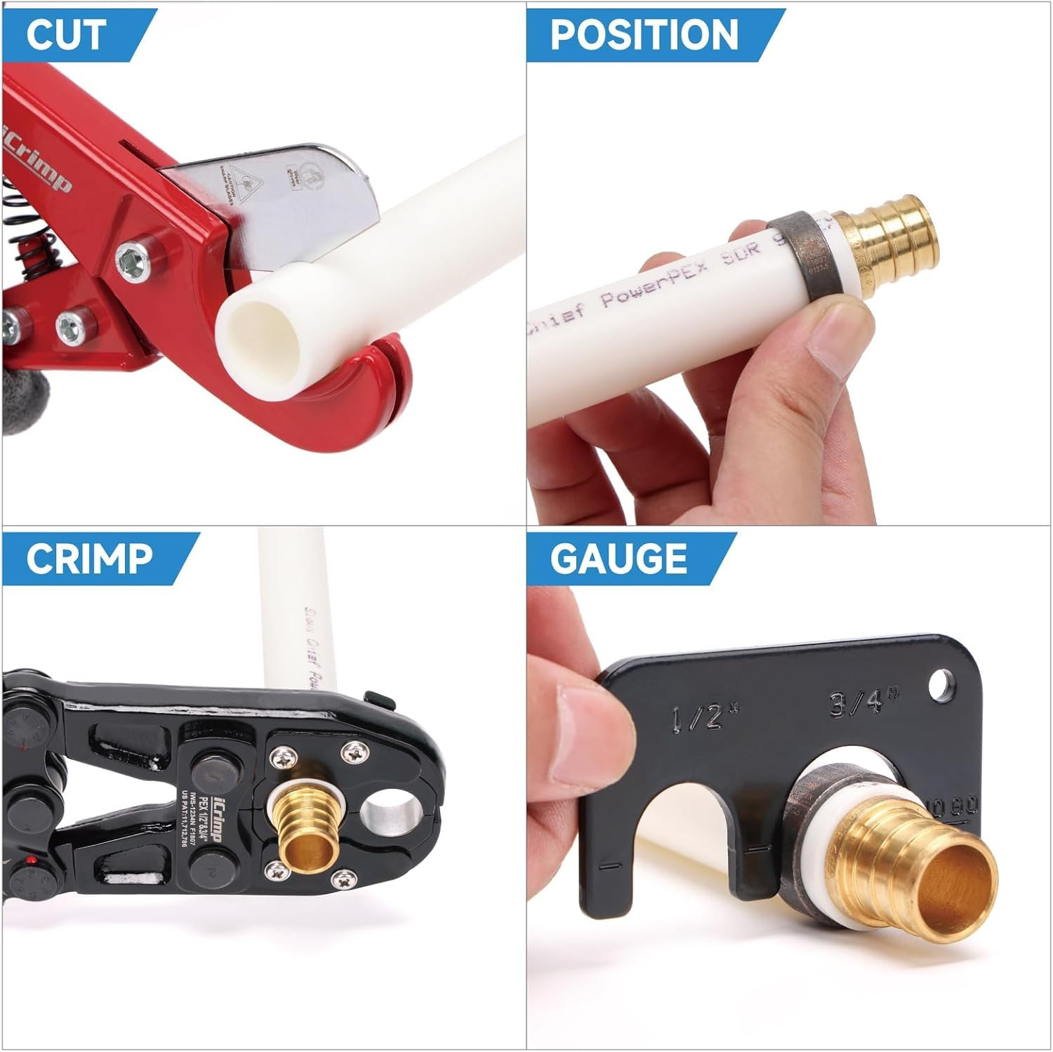 Icrimp PEX Pipe Crimping Tool, Convertible 1/2″ & 3/4″ Jaws | Convertible 1/2″ &