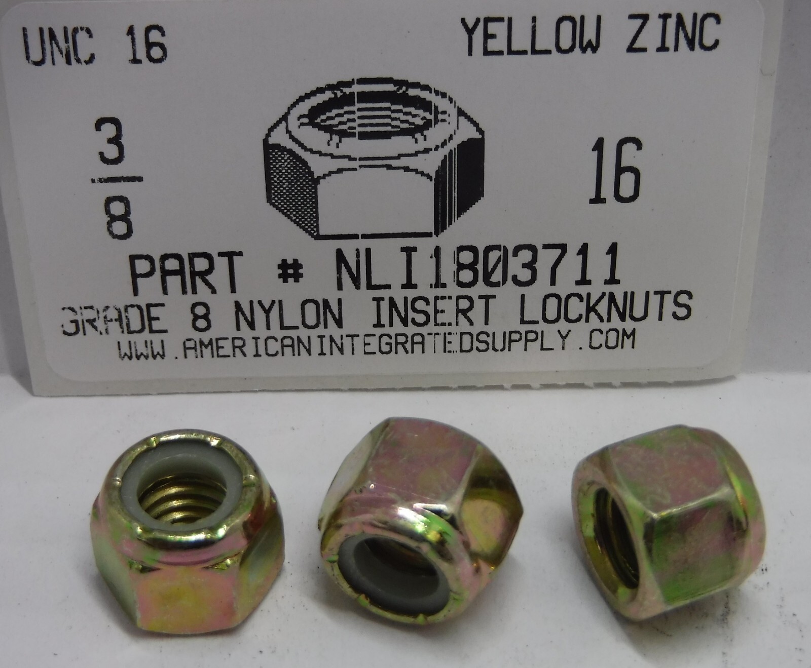 3/8-16 Nylon Insert Lock Nuts Grade C (8) Steel Zinc Yellow Plated (20)