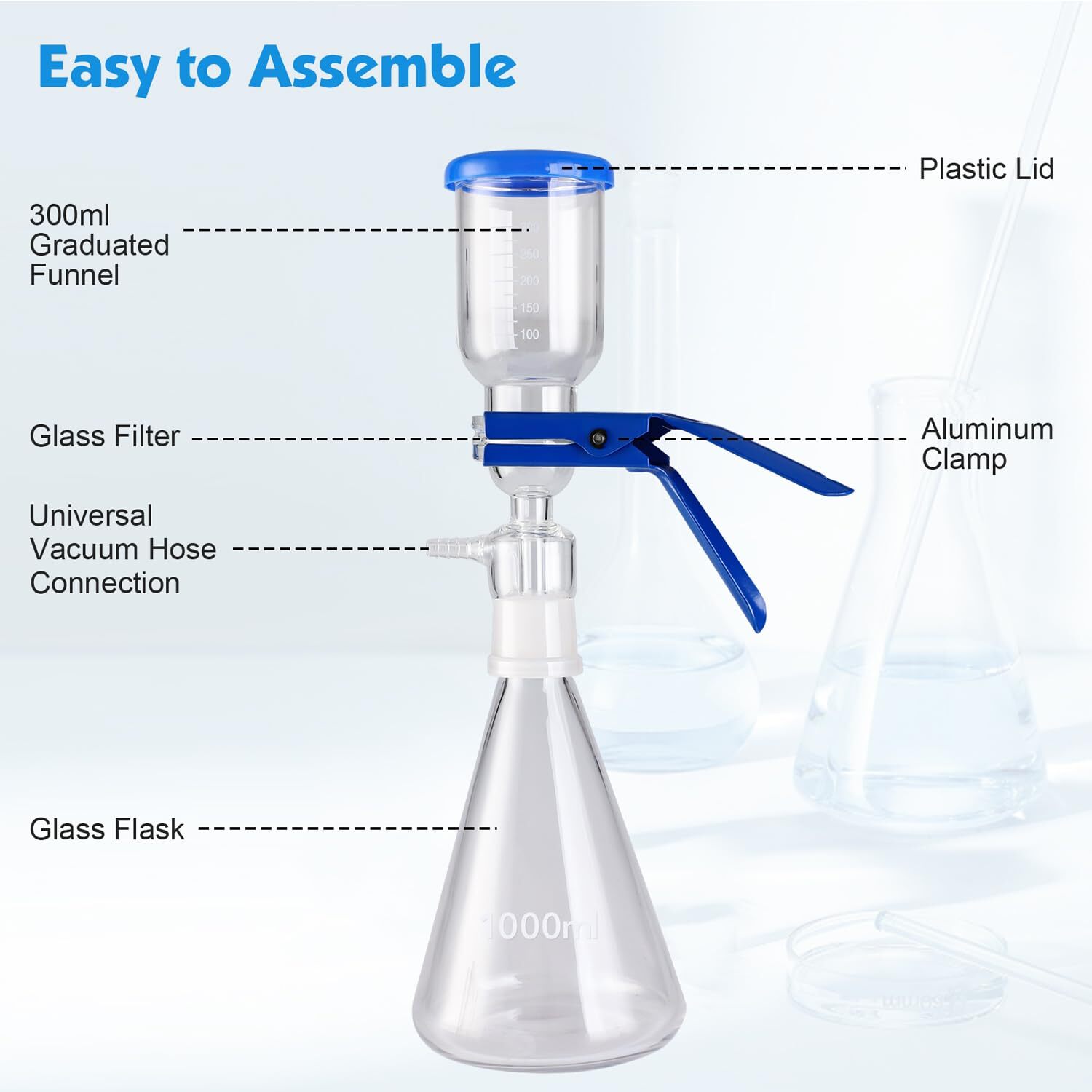 1000mL Lab Vacuum Filtration Distillation Apparatus, Glass Suction Filtering Kit