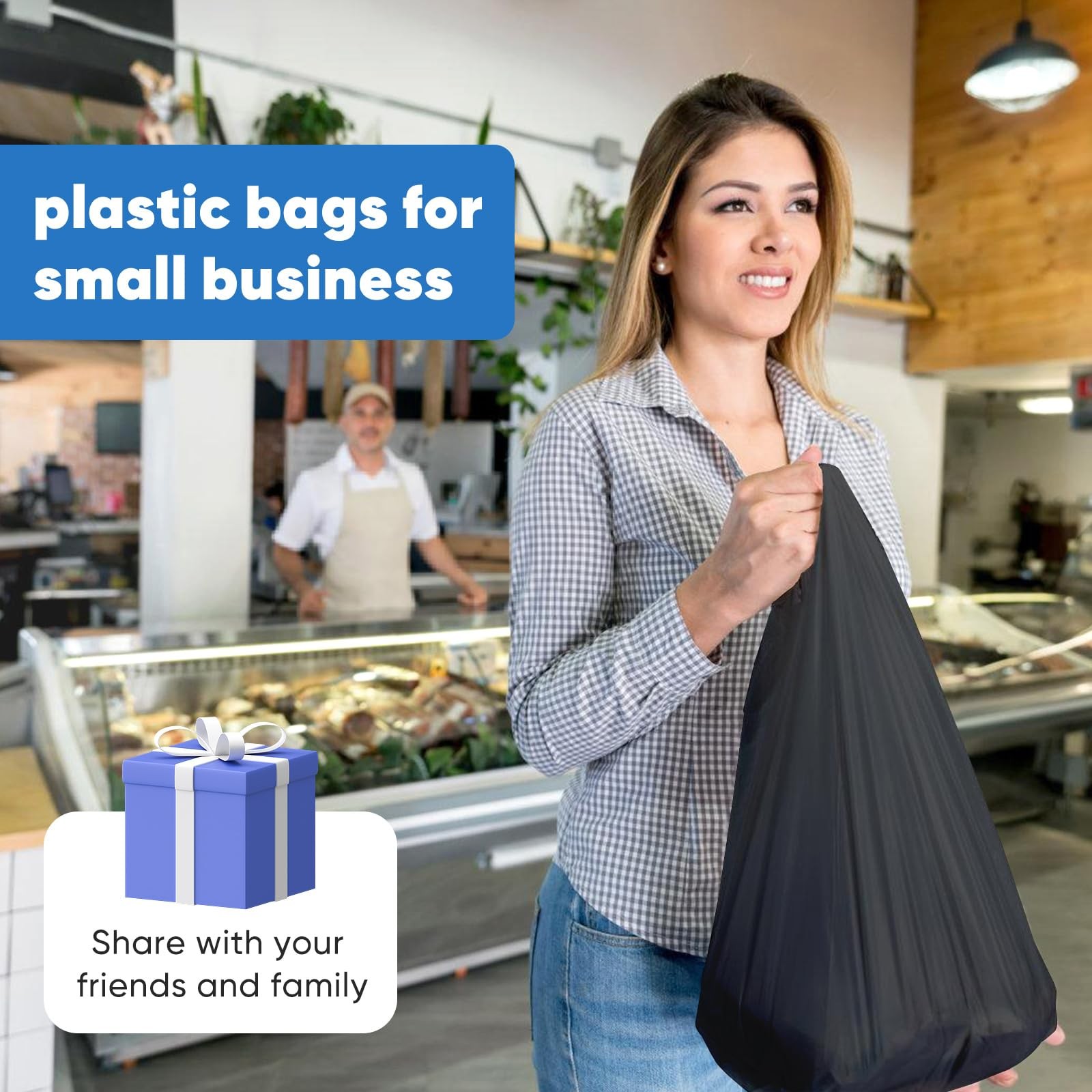 LimonLaviu Black Plastic Grocery Bags, 100 Pack, 1 Count (Pack of 100),