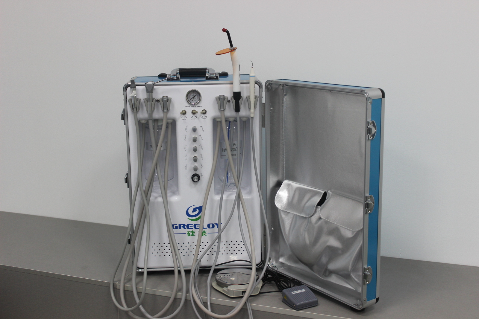 Greeloy Dental Portable Unit Air Compressor+LED Curing Light+Scaler 2H GU-P206S