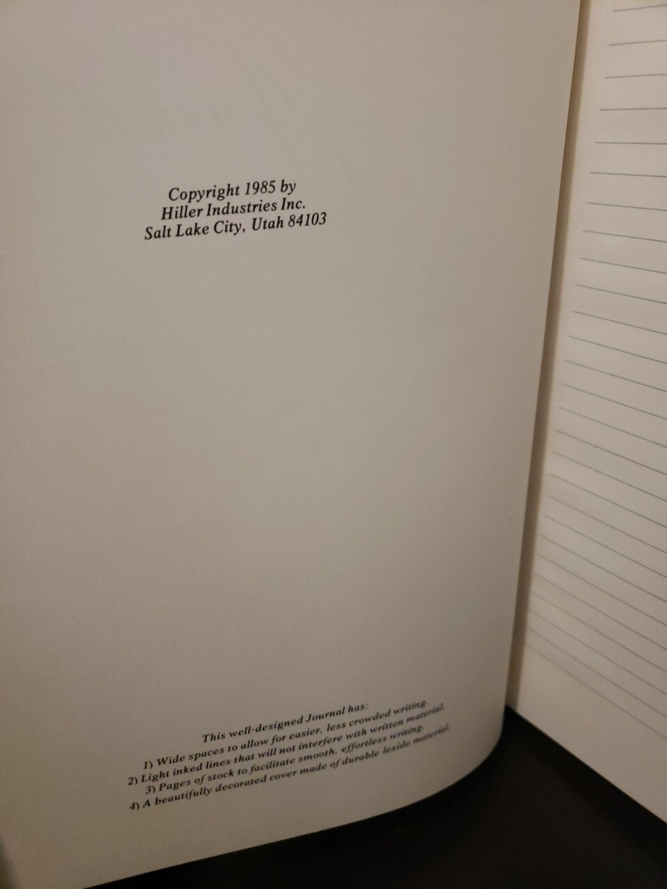 Vintage Hardcover Journal – Page Book Lined White – Hiller Industries 1985