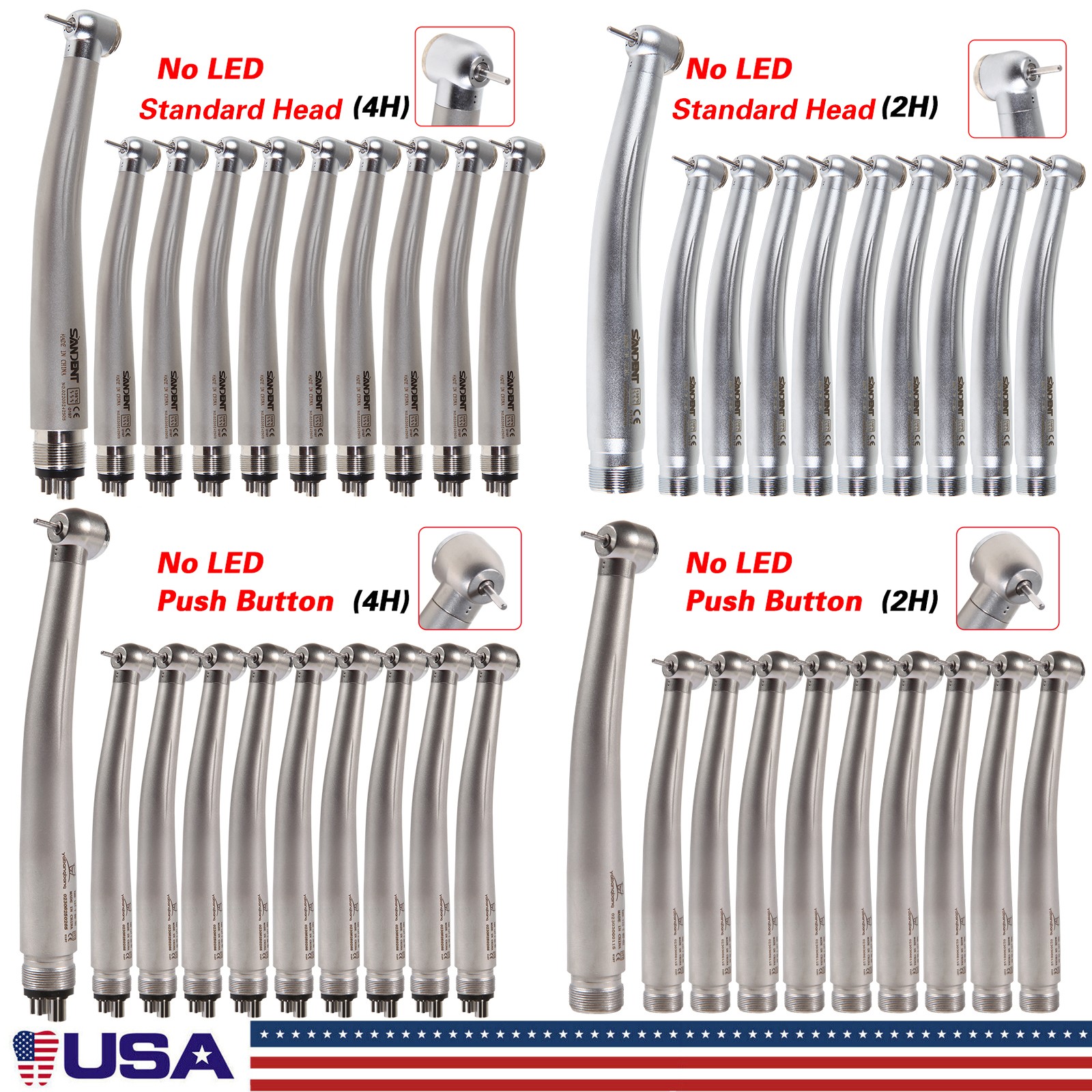 NSK Style Dental High Speed Handpiece (LED E-generator) Push Button Type 2/4Hole