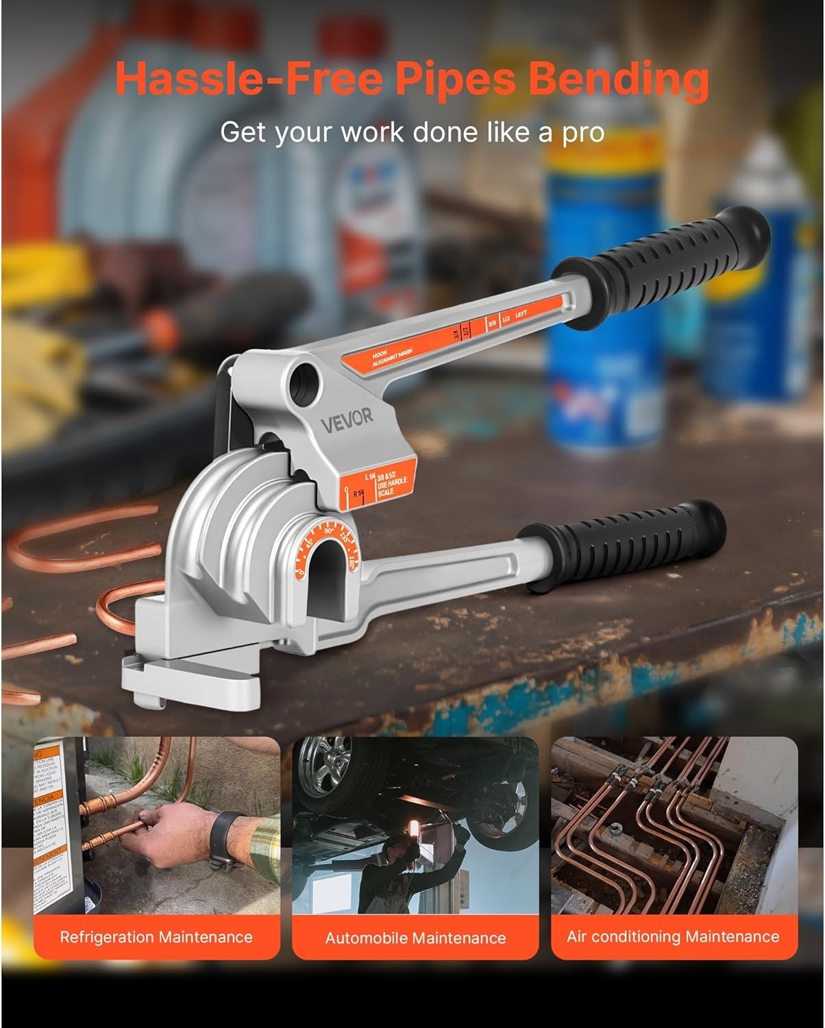 Lightweight 180° Hand-Powered Pipe Tube Bender – 1/4″, 3/8″, 1/2″ Compatibility